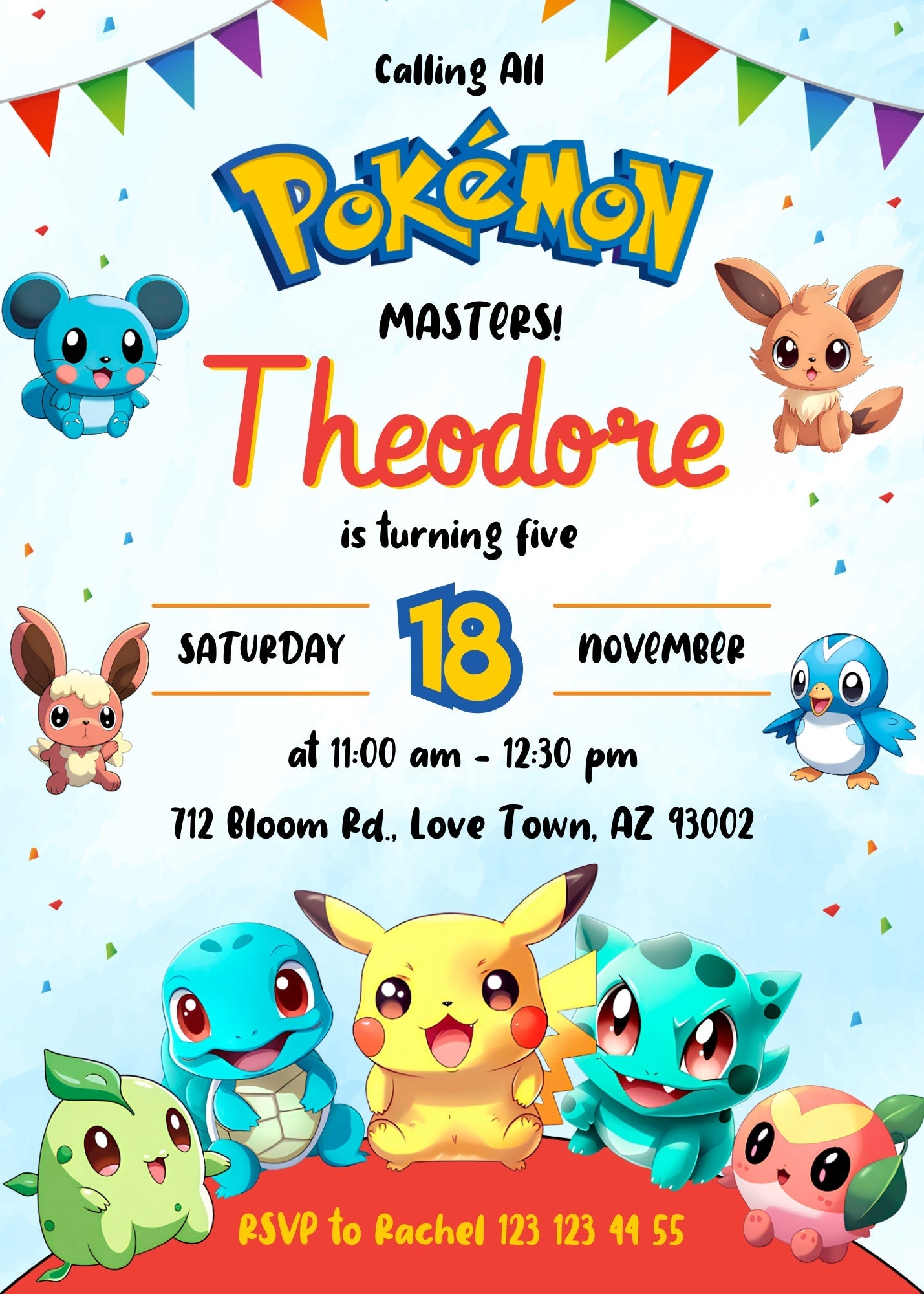 Pokemon Pikachu customizable invitation template | Share or Print | | PY306