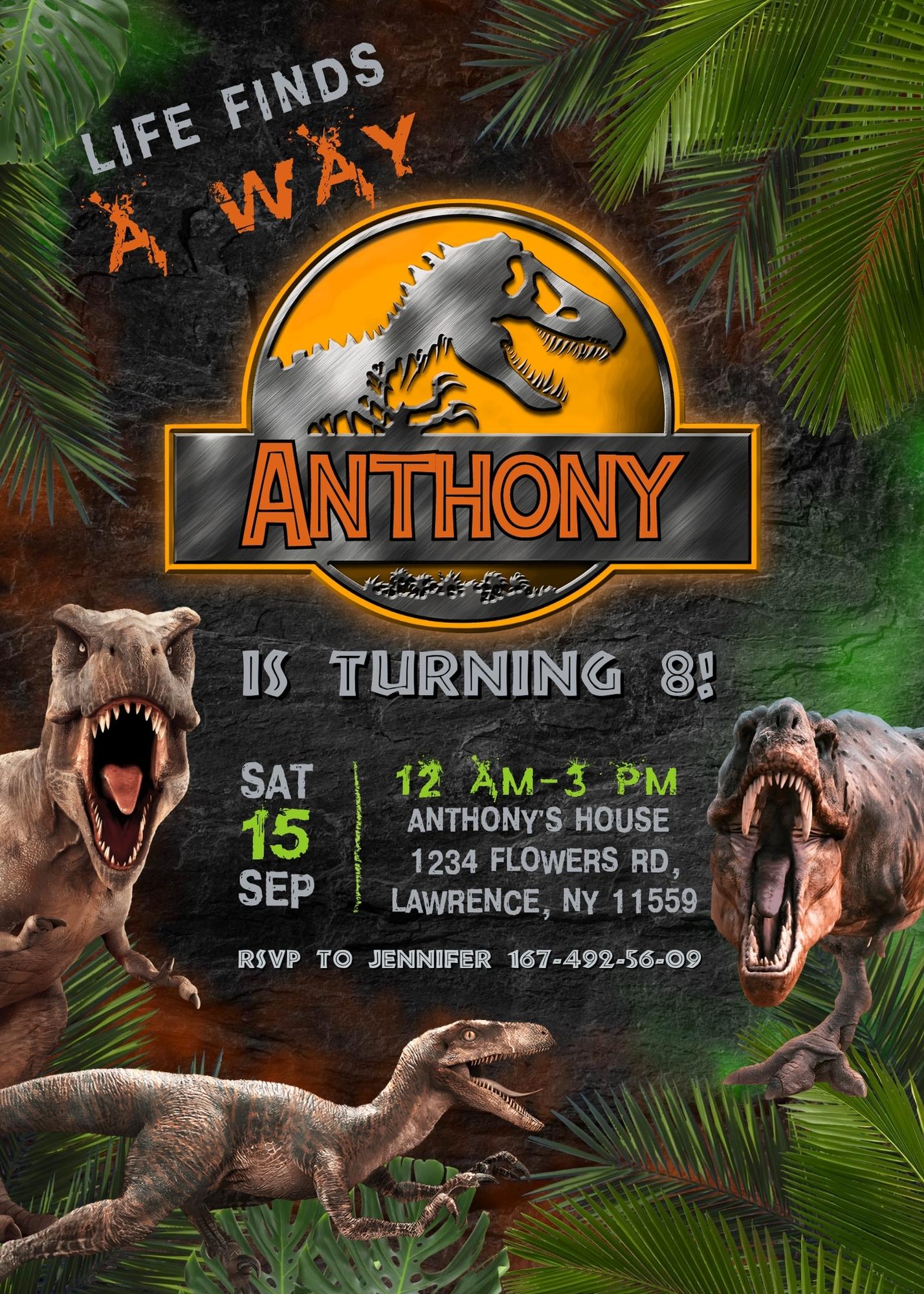 Jurassic World Dinosaur customizable invitation template | Share or Print | | OV554