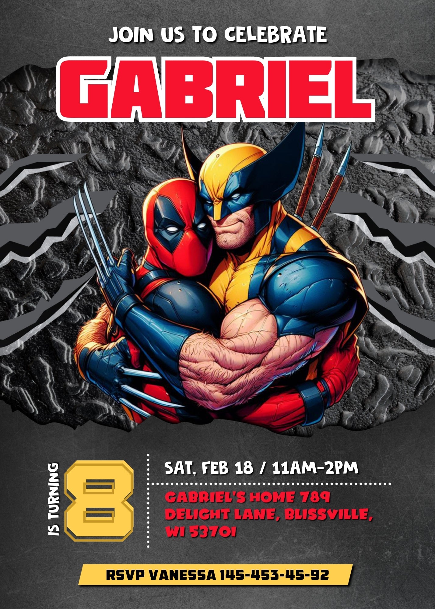 Deadpool Wolverine Marvel customizable invitation template | Share or Print | boy | PQ020