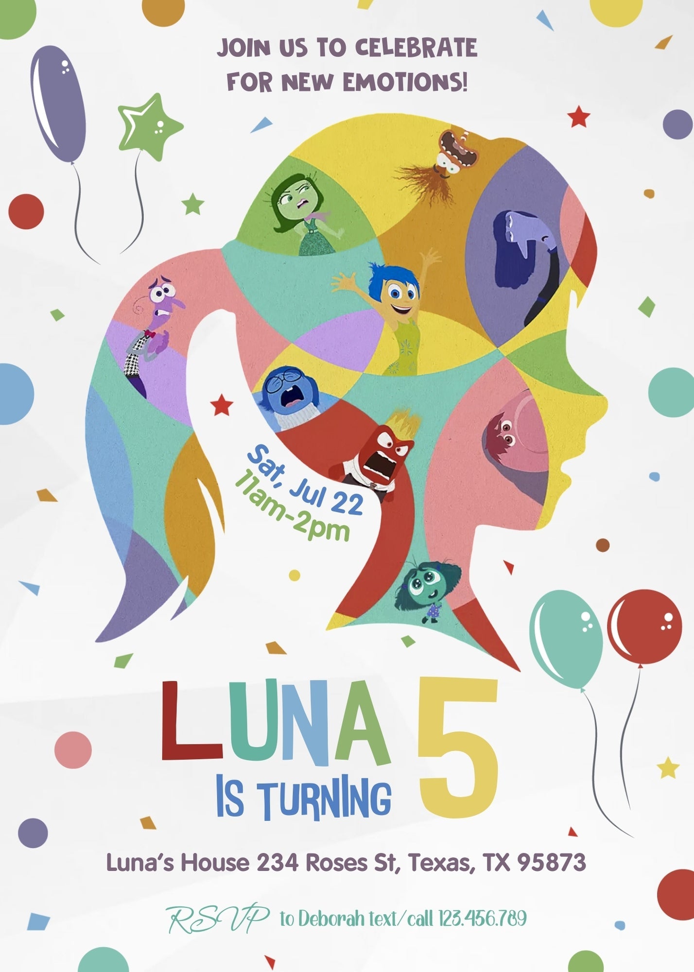 Inside Out 2 customizable invitation template | Share or Print | | VA989