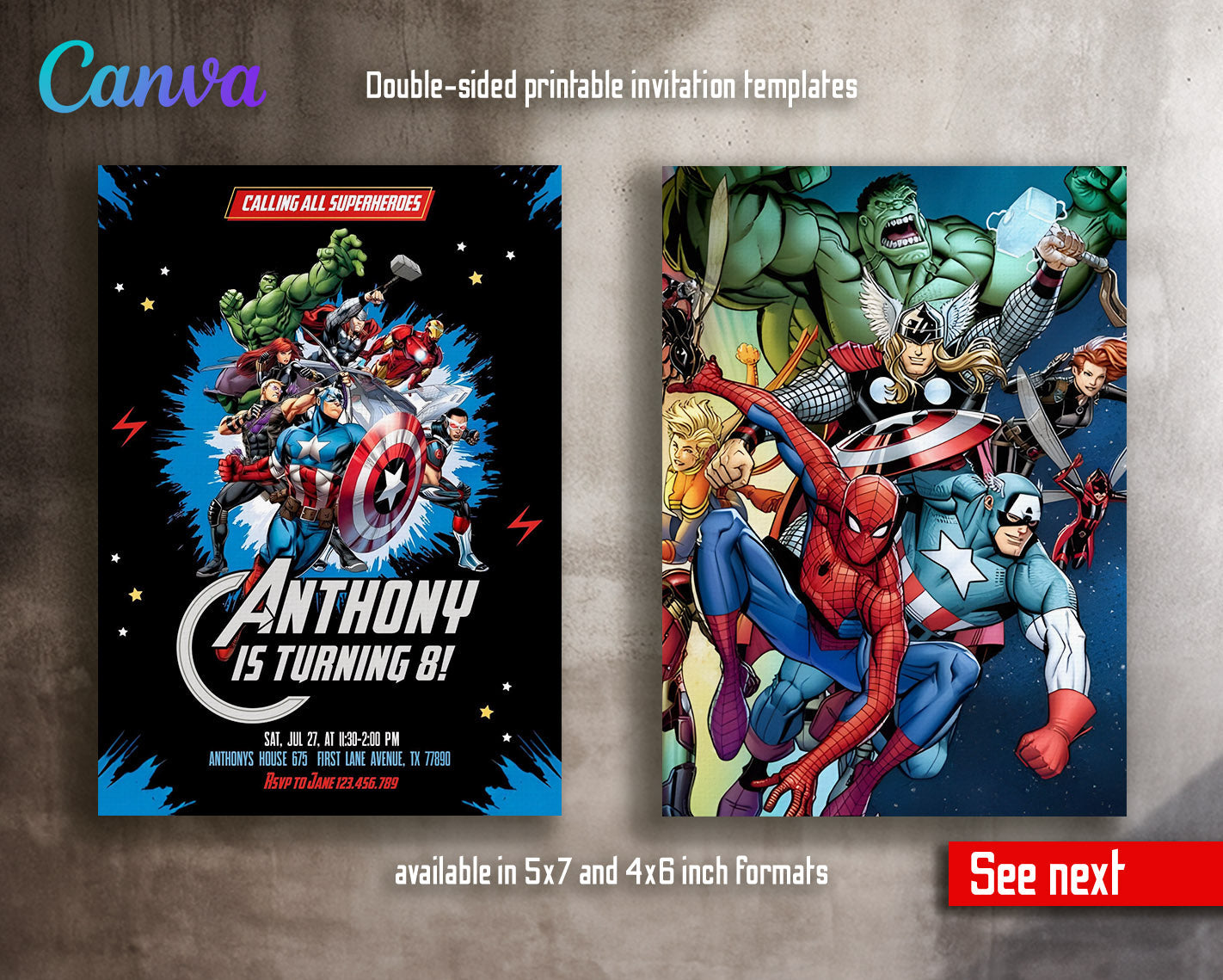 Avengers Marvel Superhero customizable invitation template | Share or Print | boy | PH989