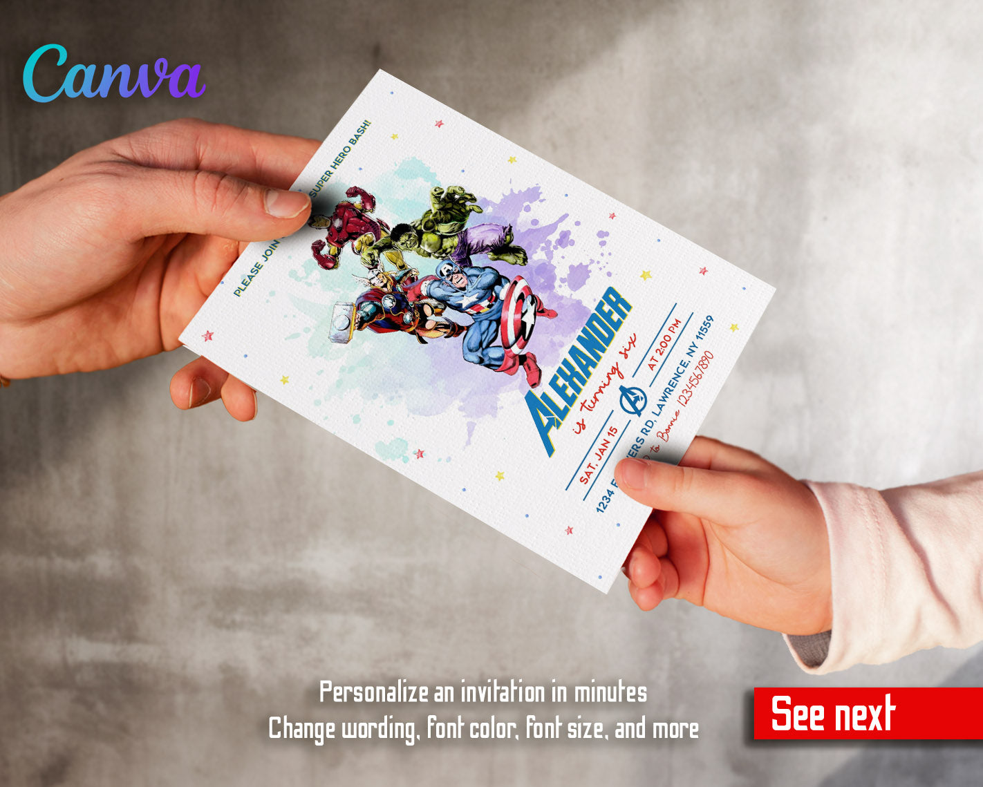 Avengers Marvel Superhero customizable invitation template | Share or Print | boy | ET361