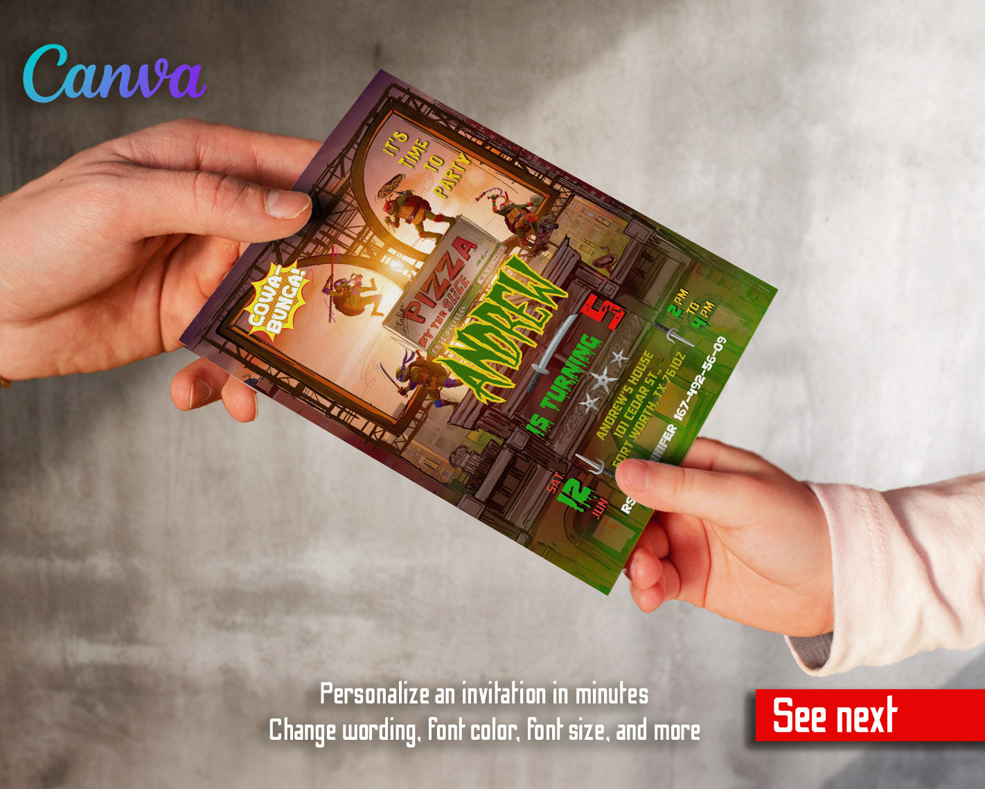 Teenage Mutant Ninja Turtles Mutant Mayhem customizable invitation template | Share or Print | boy | FL701