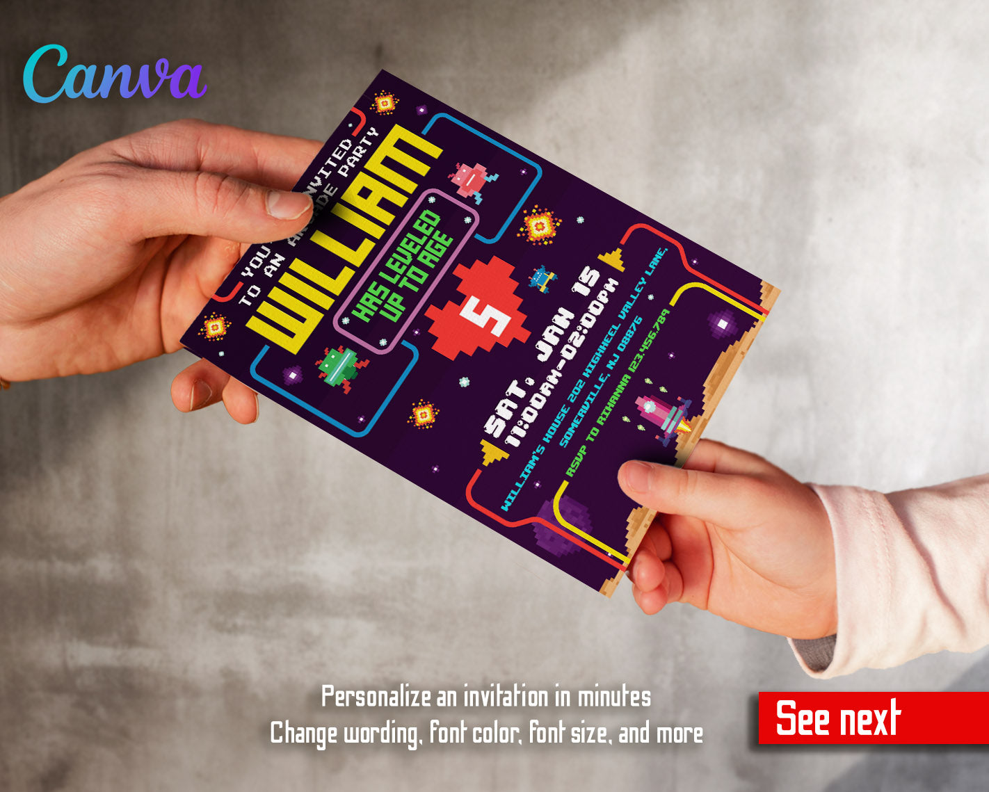 Arcade Gamer customizable invitation template | Share or Print | | JR082