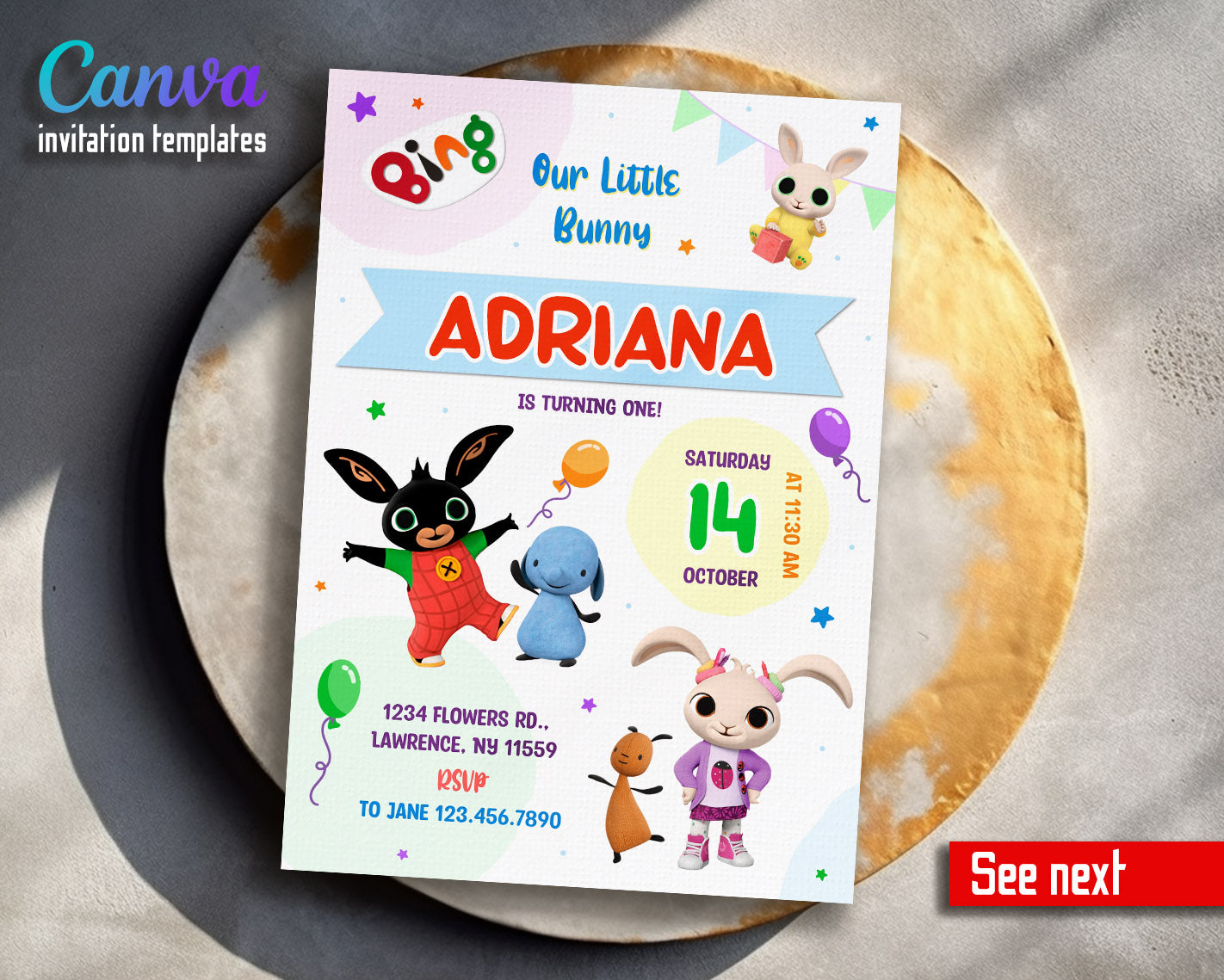 Bing Bunny customizable invitation template | Share or Print | | BK277