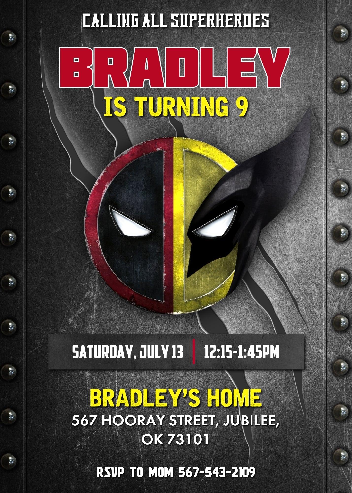 Deadpool Wolverine Marvel customizable invitation template | Share or Print | boy | HN239