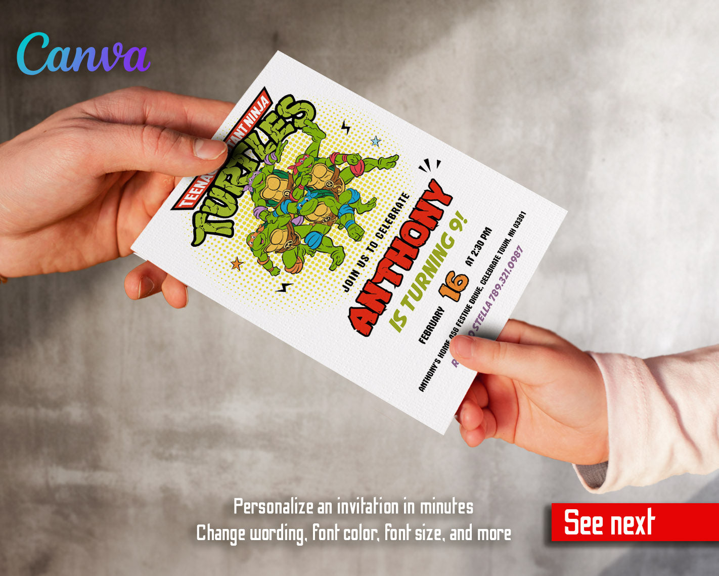 Teenage Mutant Ninja Turtles  customizable invitation template | Share or Print | boy | YZ655