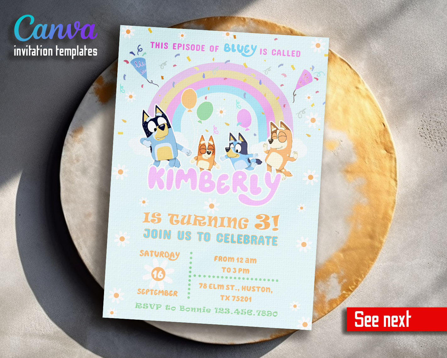 Bluey Bingo customizable invitation template | Share or Print |  | TQ010