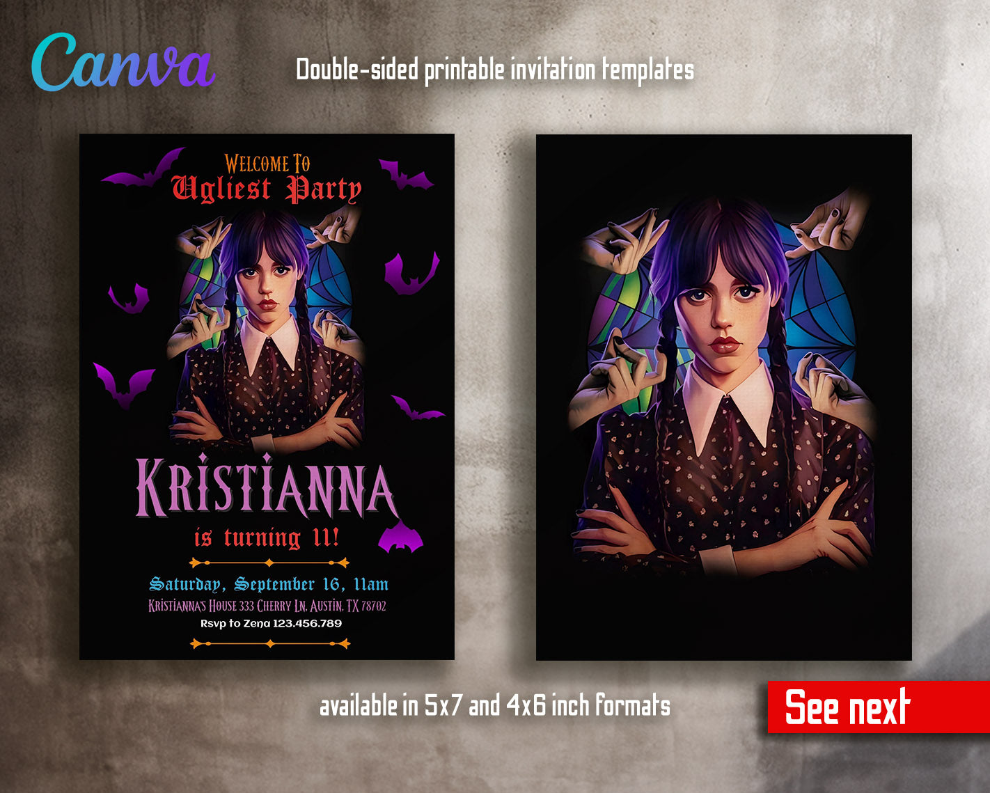 Wednesday Addams customizable invitation template | Share or Print | girl | DV547