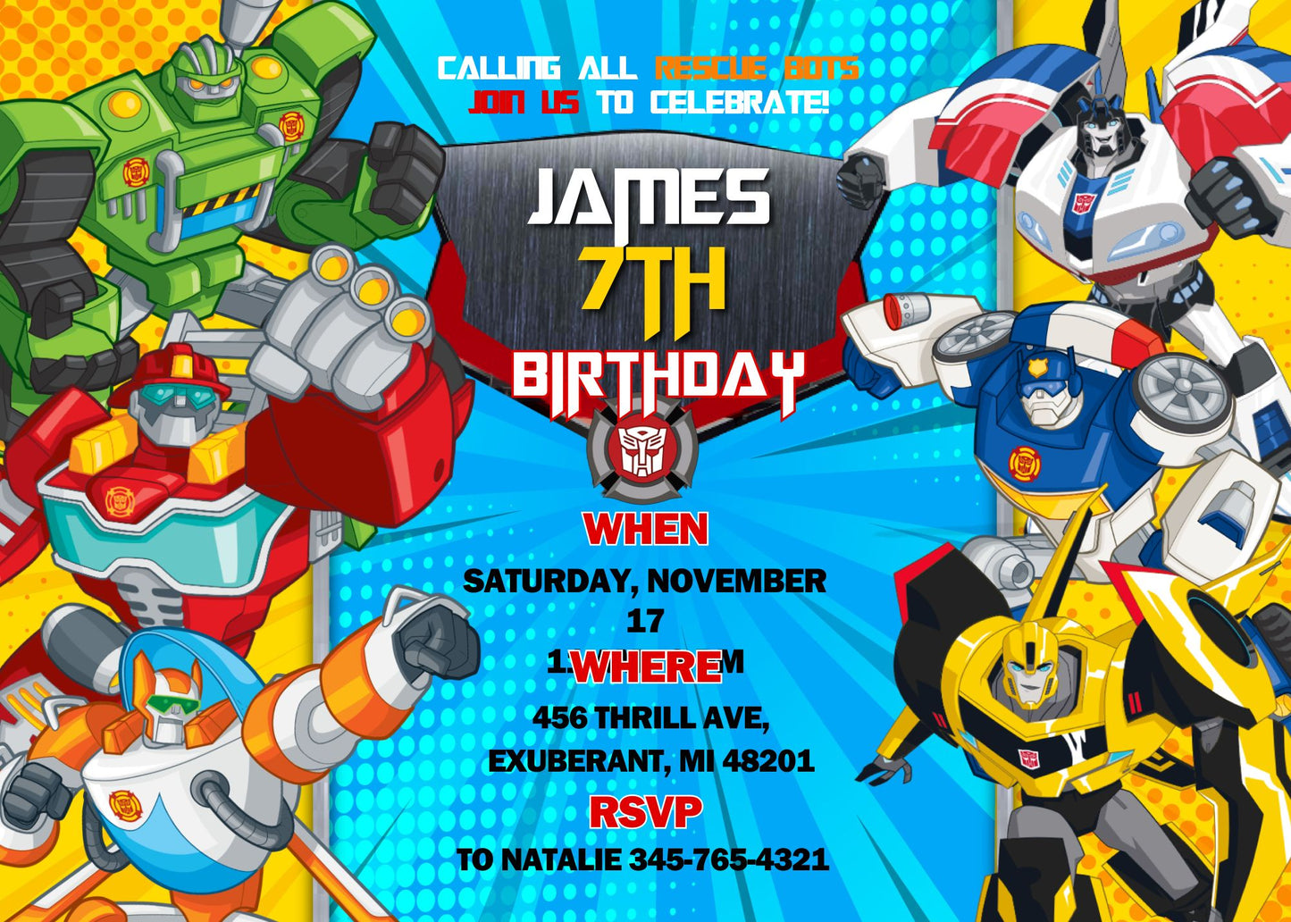 Transformers, Rescue Bots customizable invite template boy | instant download | Share or Print | TG100