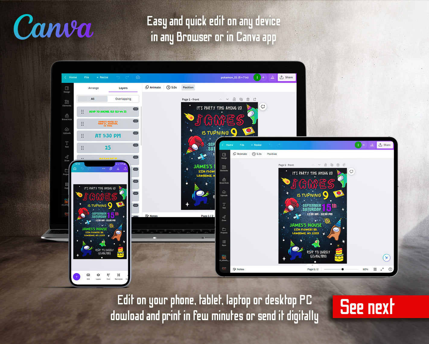 Among Us Gamer customizable invitation template | Share or Print | | ZU405