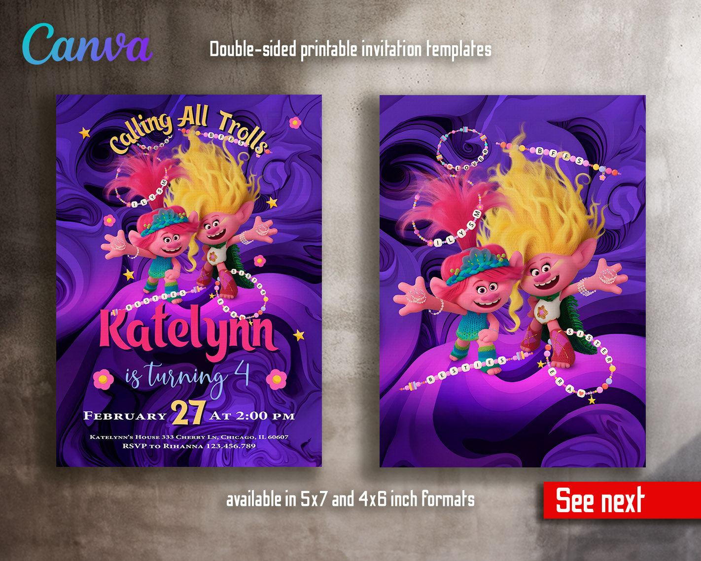 Trolls Poppy customizable invitation template | Share or Print | | QE430