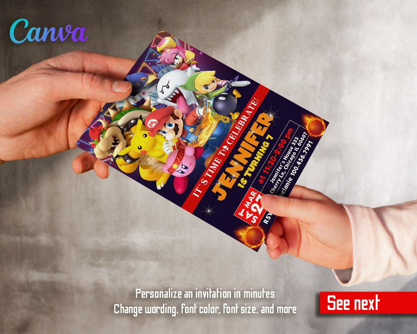 Super Smash Mario Bros customizable invitation template | Share or Print |  | BL652