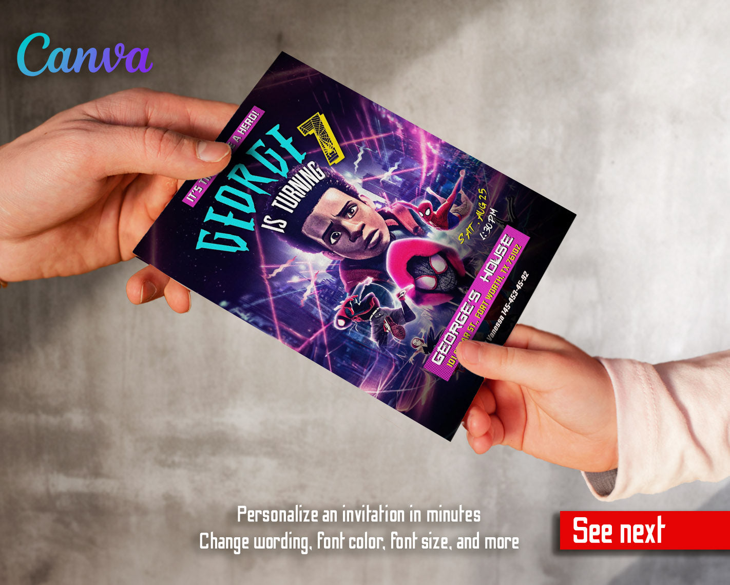 Spider Man Across the Spider-Verse customizable invitation template | Share or Print | boy | NZ274