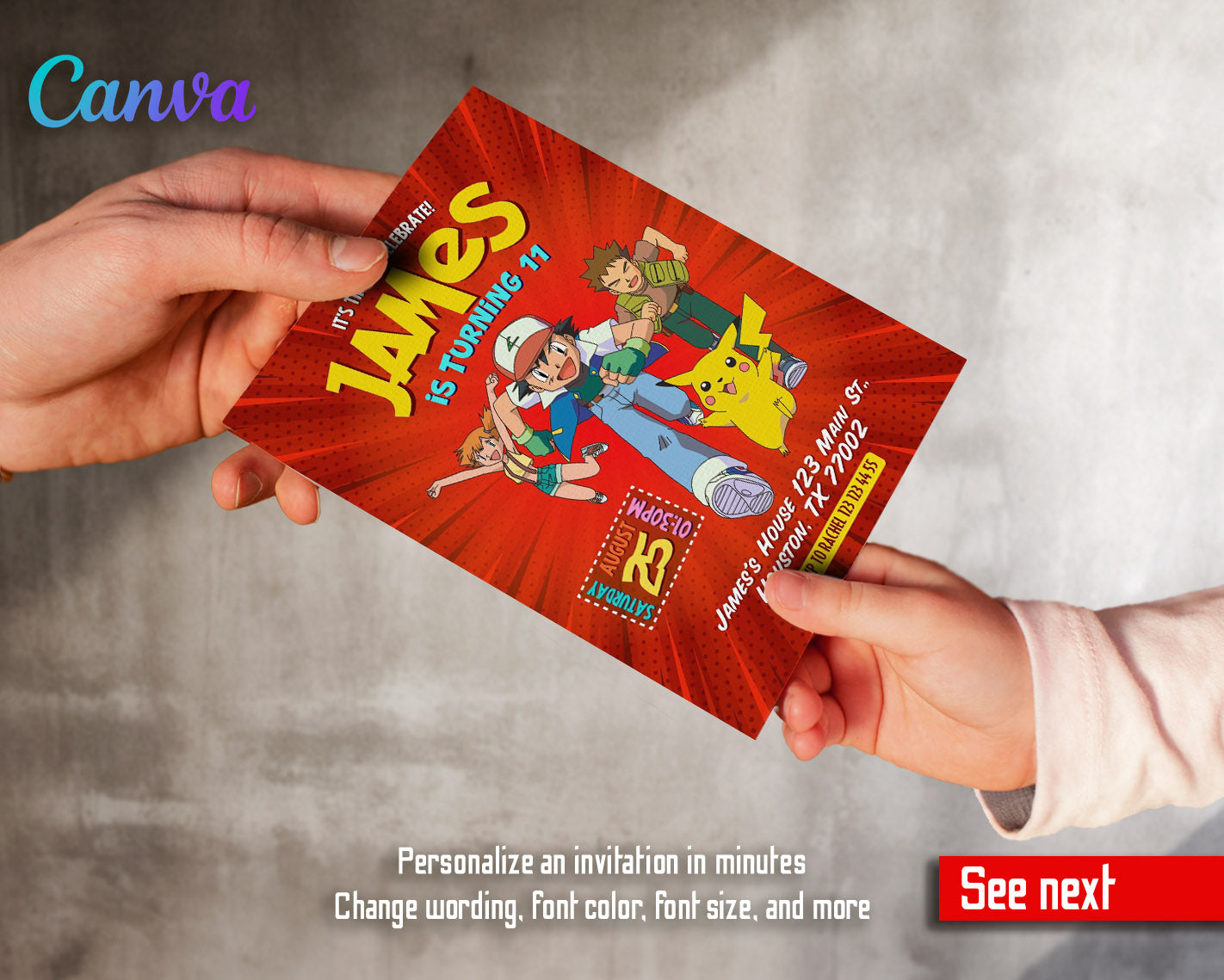 Pokemon Pikachu customizable invitation template | Share or Print | | EV193