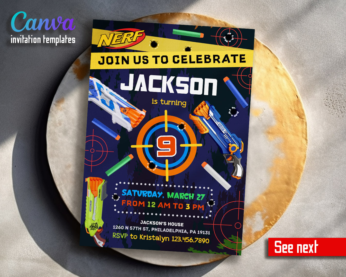 NERF Dart Wars customizable invitation template | Share or Print | boy | LL506