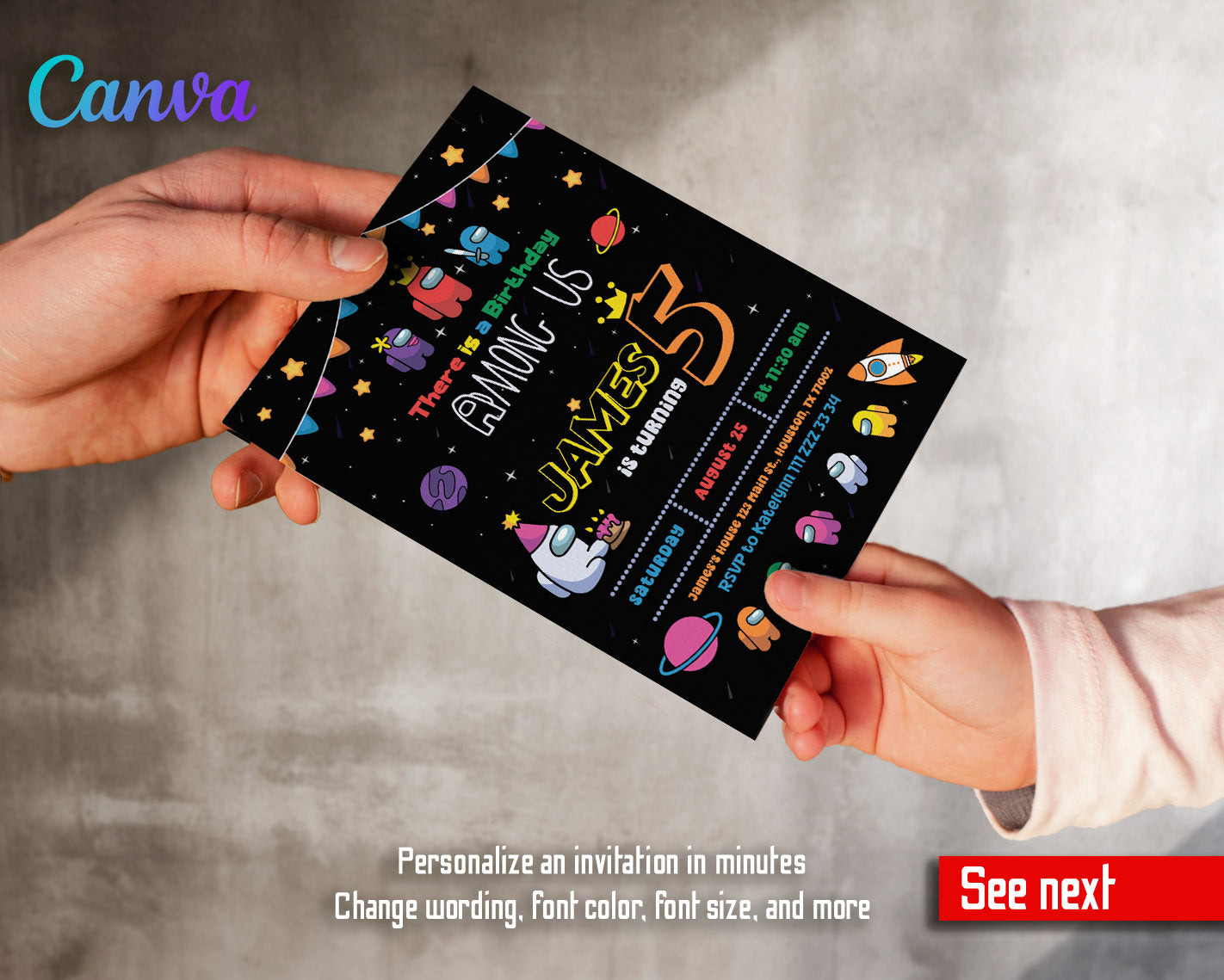 Among Us Gamer customizable invitation template | Share or Print | | TQ845