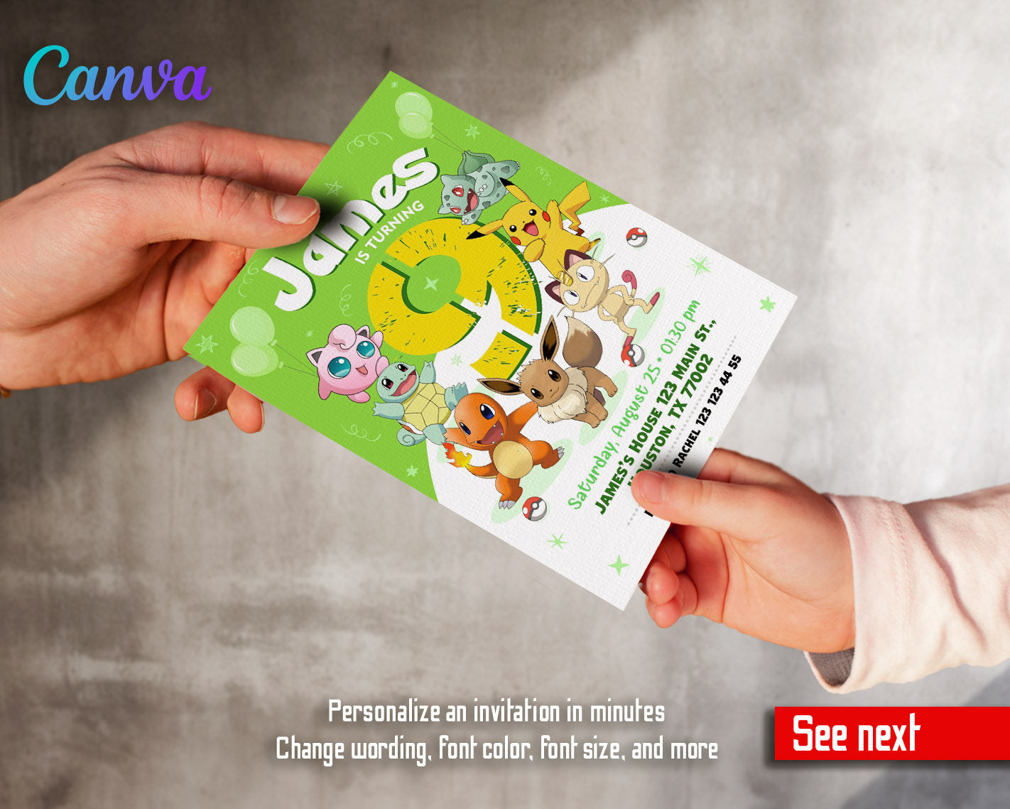 Pokemon Pikachu customizable invitation template | Share or Print | | YH628