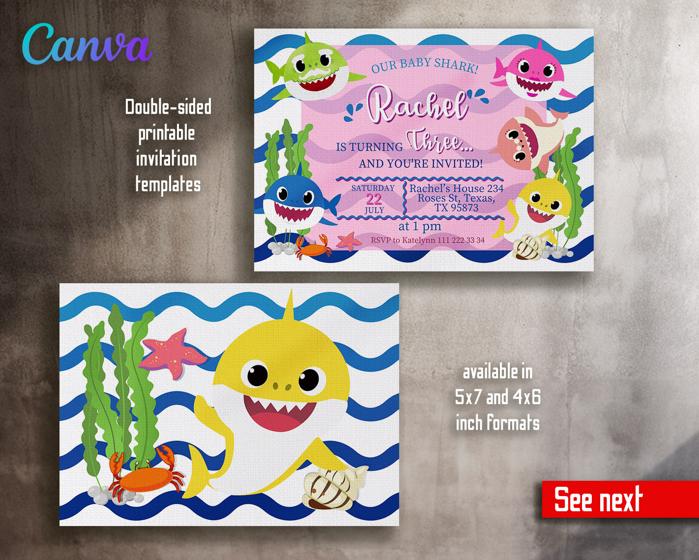 Baby Shark customizable invitation template | Share or Print | | WW786