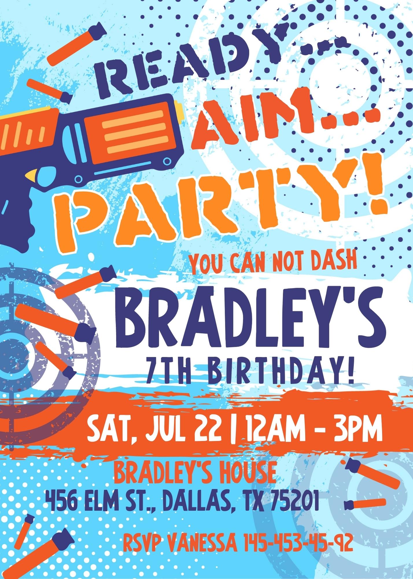 Dart Gun NERF Blaster customizable invitation template | Share or Print | boy | KX379