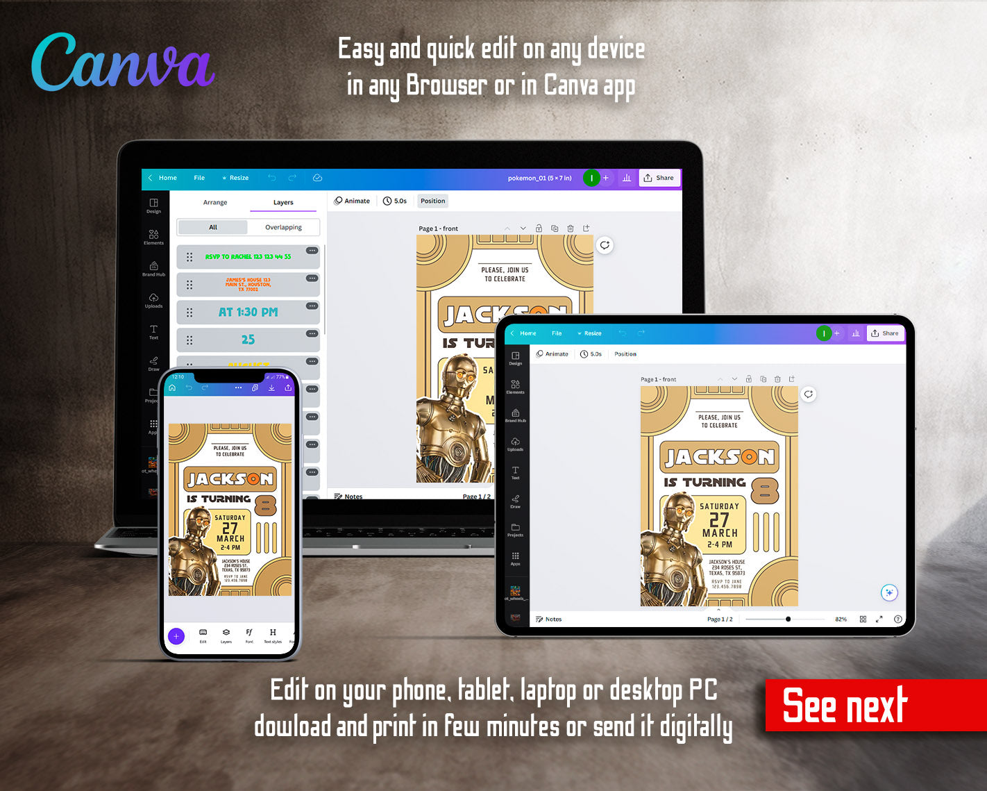 Star Wars Darth Vader customizable invitation template | Share or Print | boy | YO222