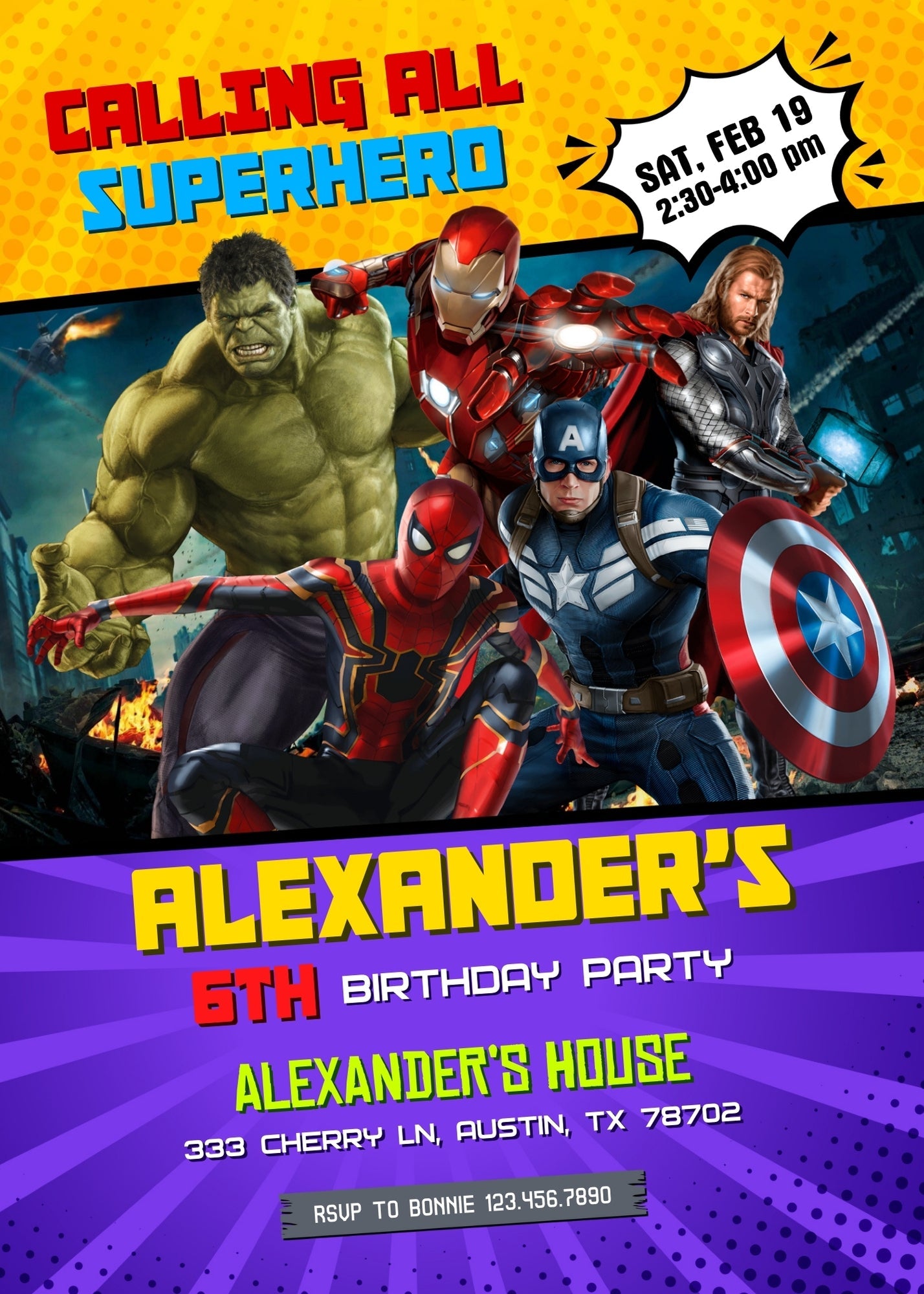Avengers Marvel Superhero customizable invitation template | Share or Print | boy | IP725