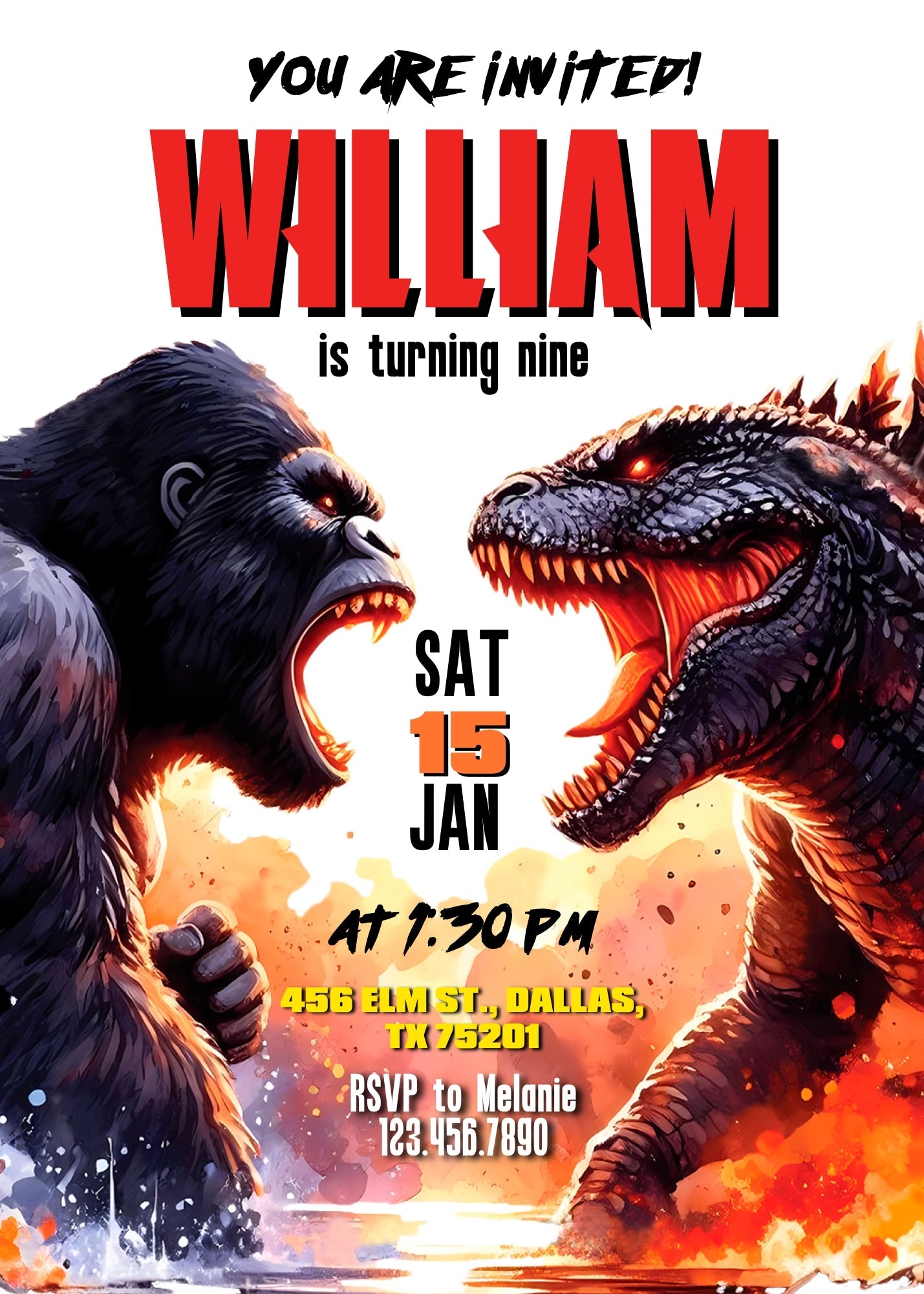 Godzilla X King Kong customizable invitation template | Share or Print | | OL311