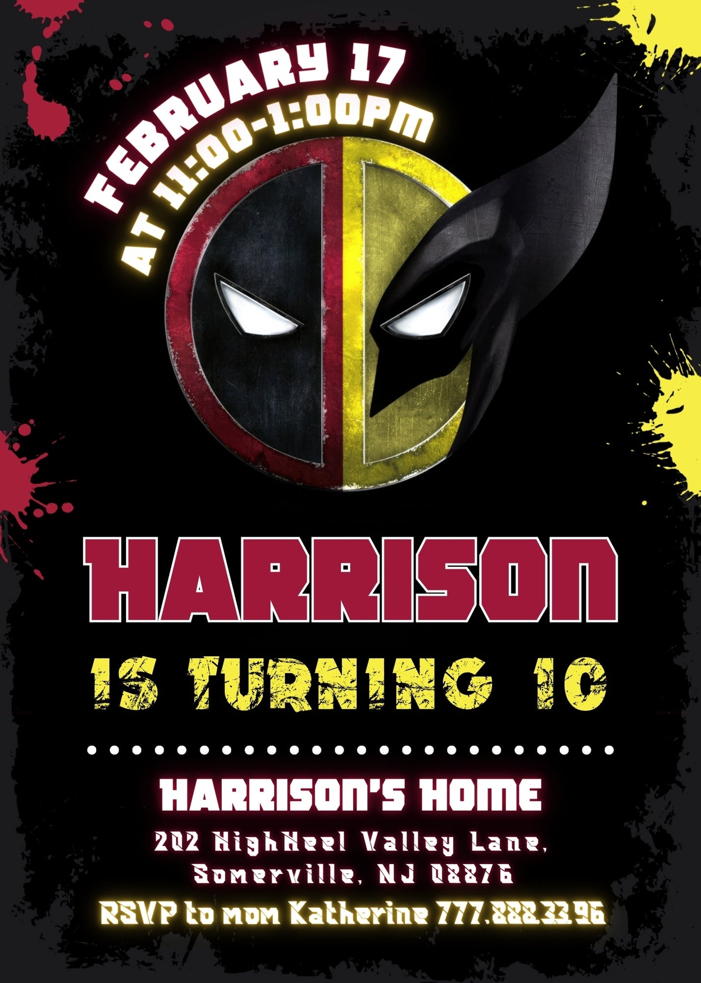 Deadpool Wolverine Marvel customizable invitation template | Share or Print | boy | LV486