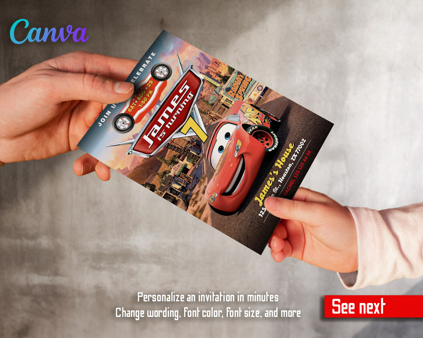 Cars Lightning McQueen customizable invitation template | Share or Print | boy | MD634