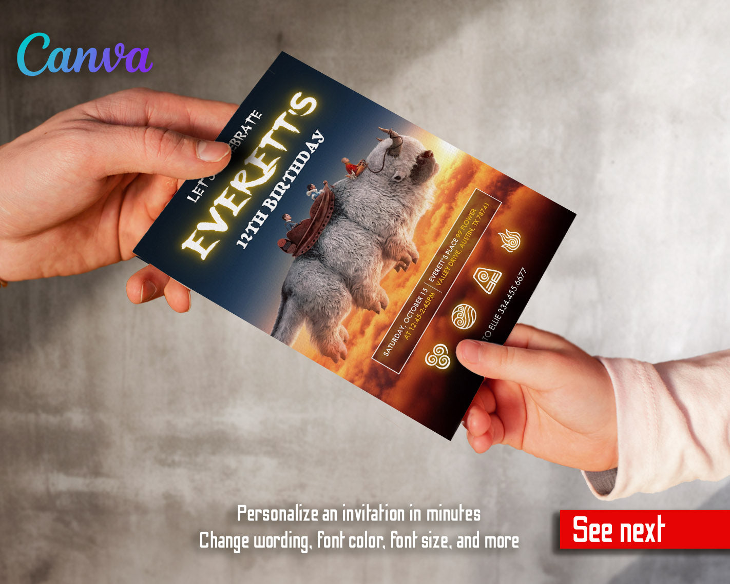Avatar The Last Airbender customizable invitation template | Share or Print | | HD937