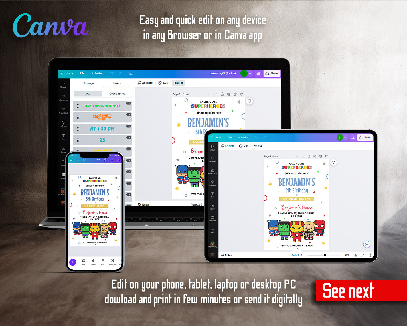 Avengers Marvel Superhero customizable invitation template | Share or Print | boy | GG758