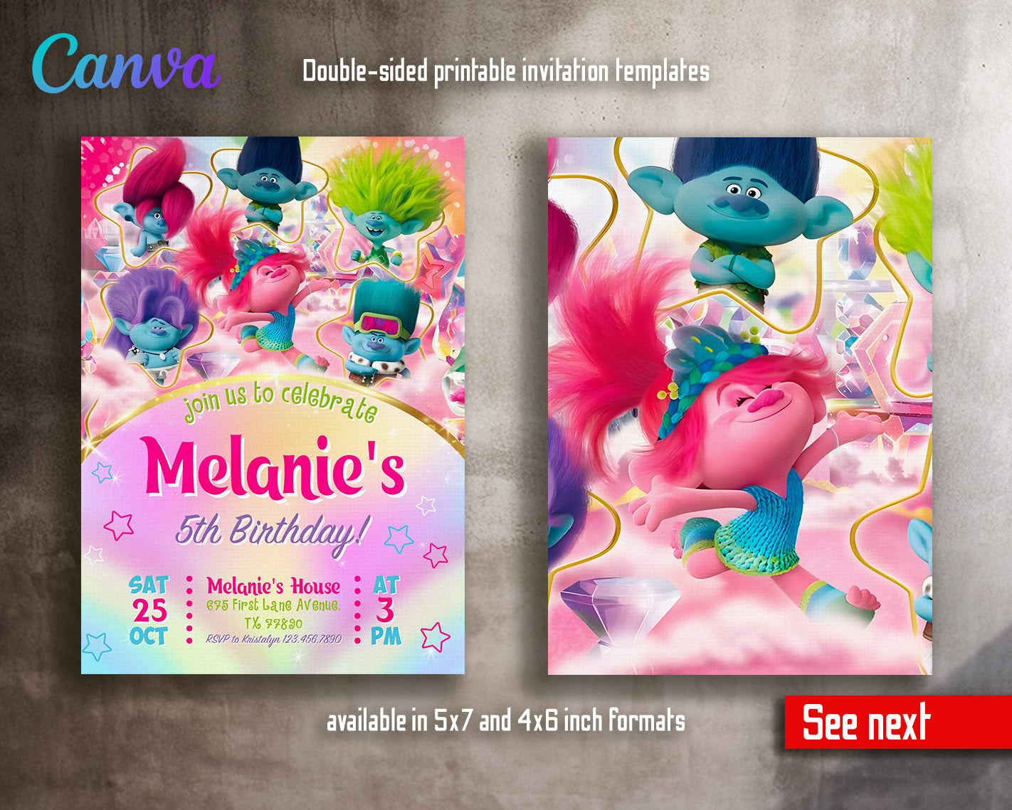 Trolls Poppy customizable invitation template | Share or Print | | ZY030