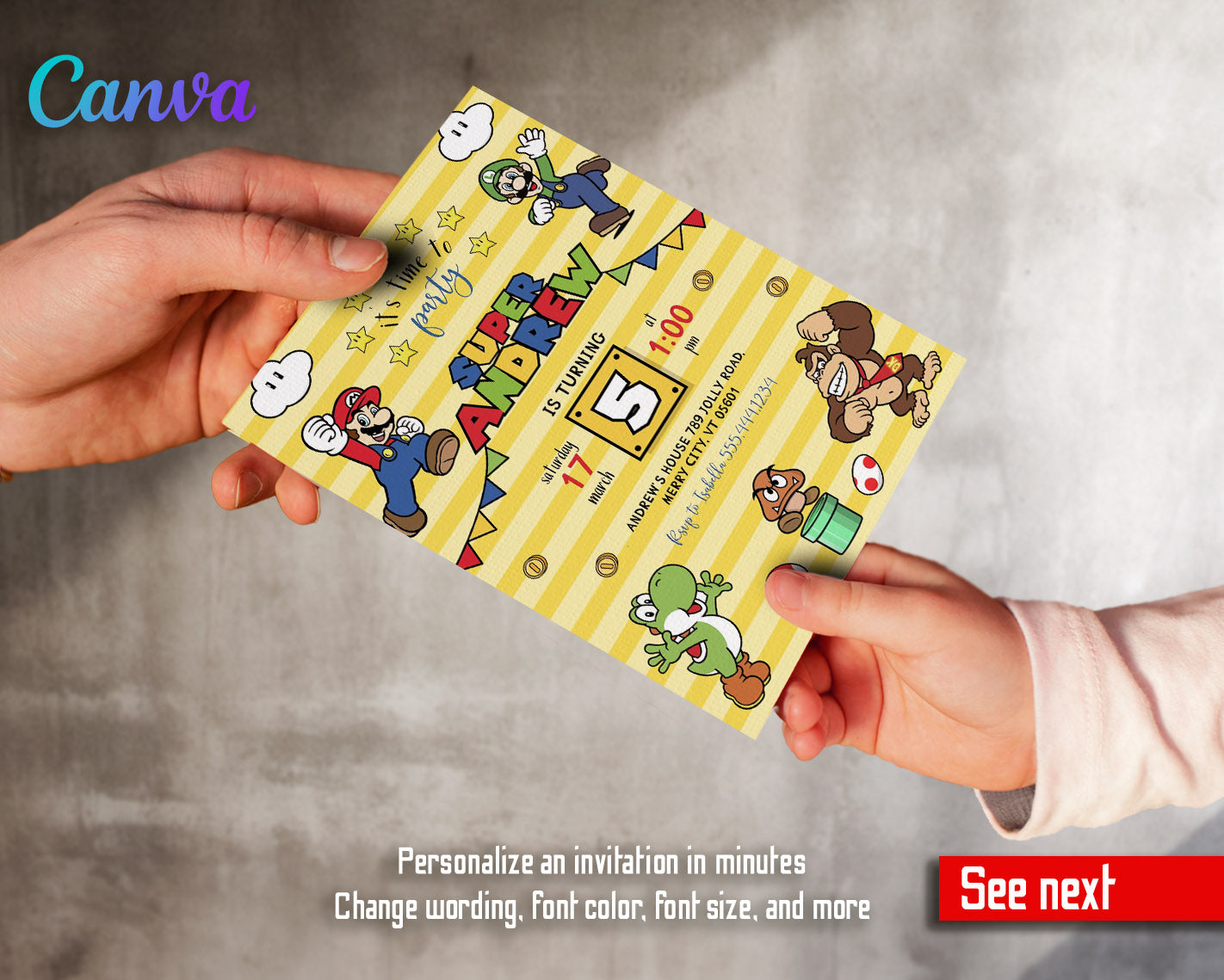 Super Mario Bros customizable invitation template | Share or Print | | NV554