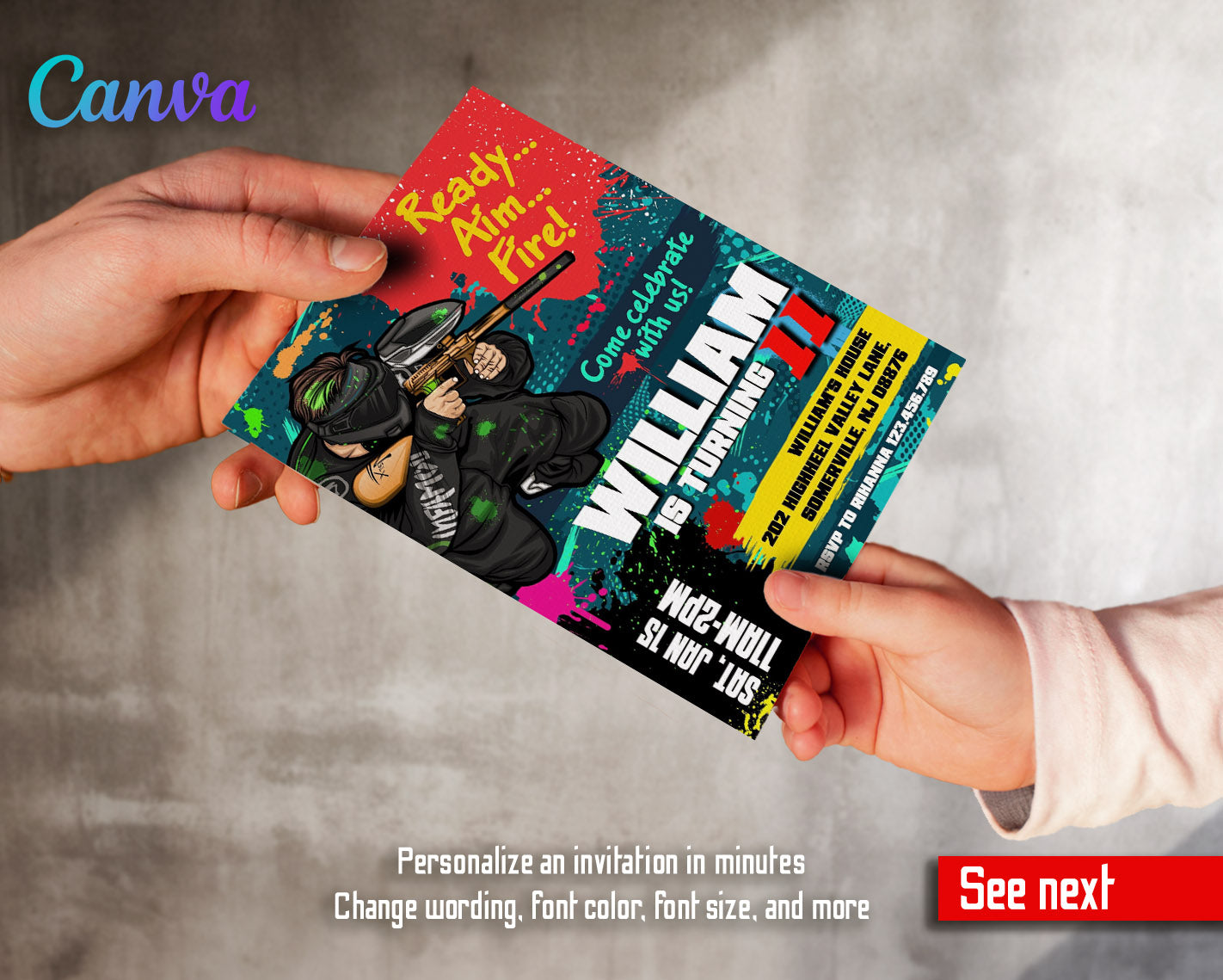 Paintball Airsoft battle customizable invitation template | Share or Print | boy | LJ074