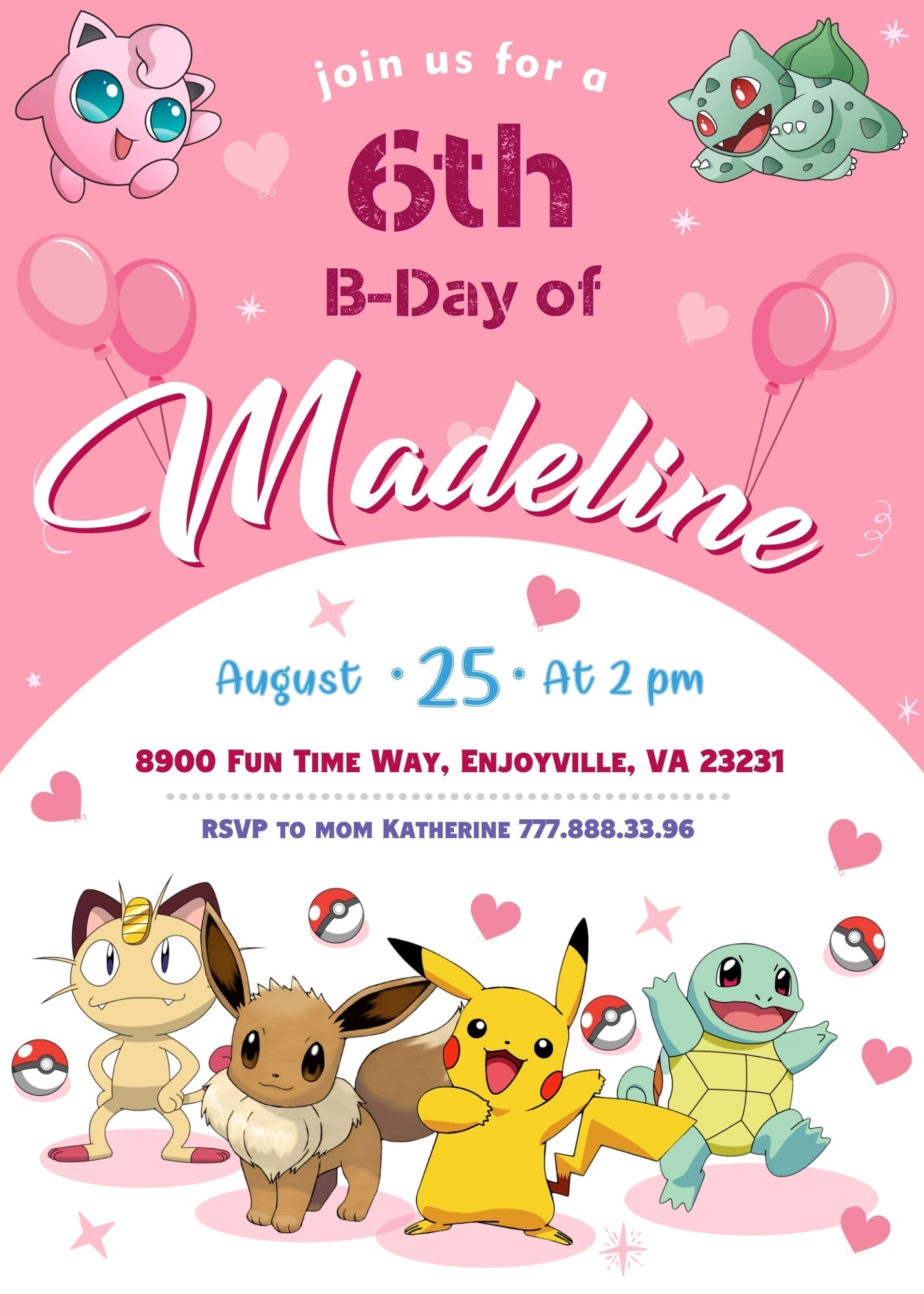 Pokemon Pikachu customizable invitation template | Share or Print | | ZG789