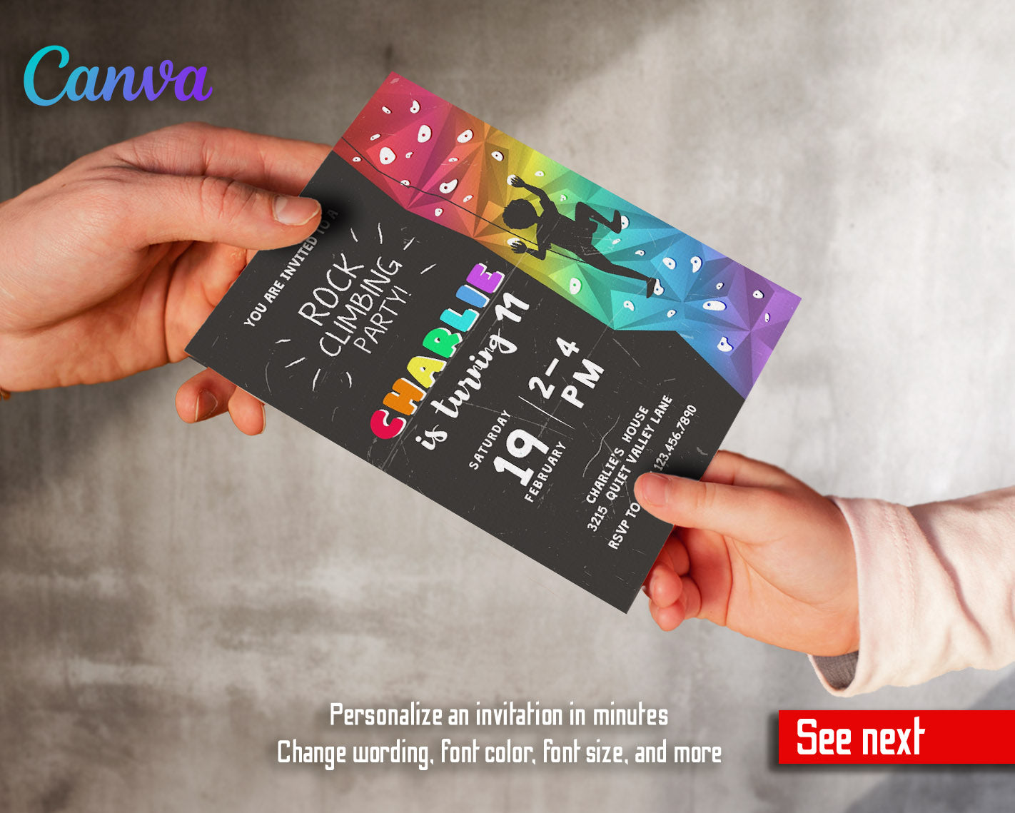 Rock Climbing customizable invitation template | Share or Print | | YT823