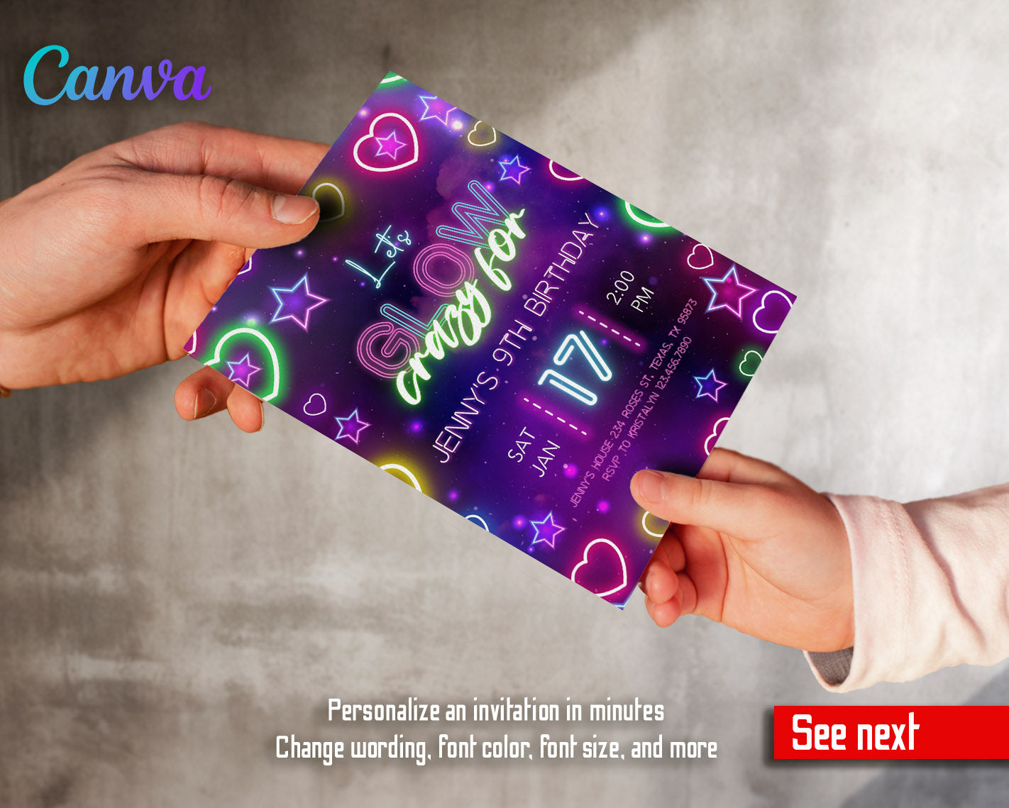 Lets Glow Crazy customizable invitation template | Share or Print | | SY983