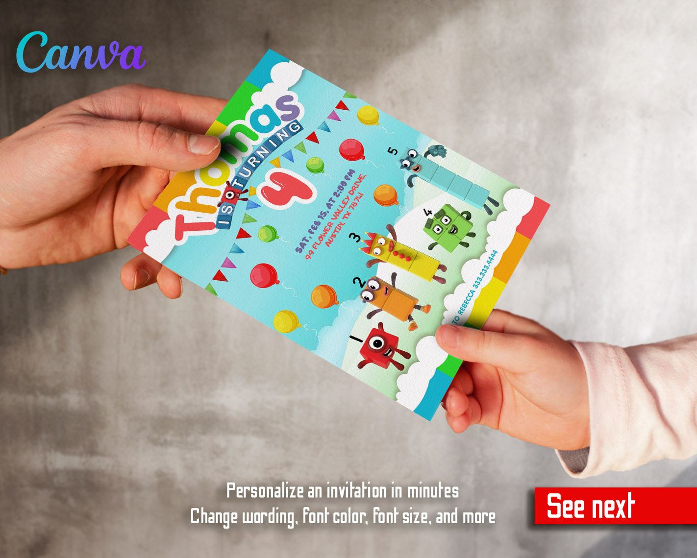 Numberblocks customizable invitation template | Share or Print | | EQ648