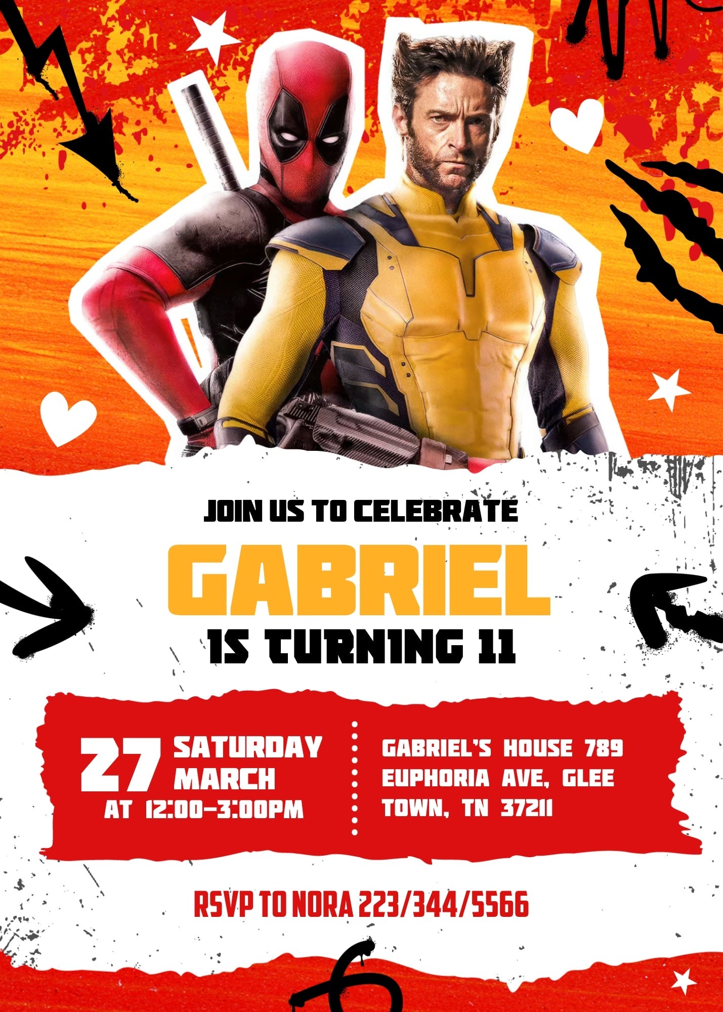 Deadpool Wolverine Marvel customizable invitation template | Share or Print | boy | FU533