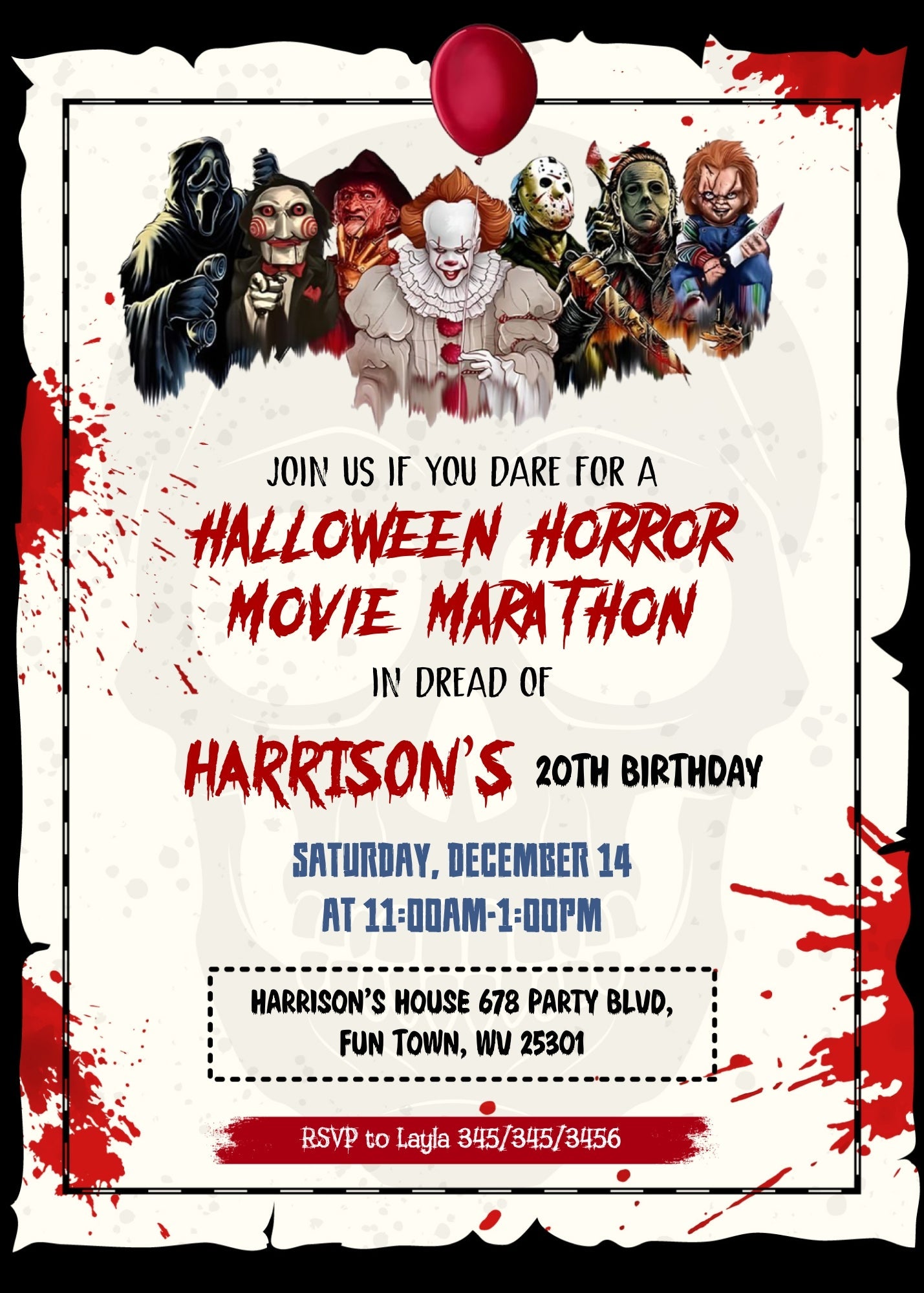 Horror Killer Movie Party customizable invitation template | Share or Print | | OY974