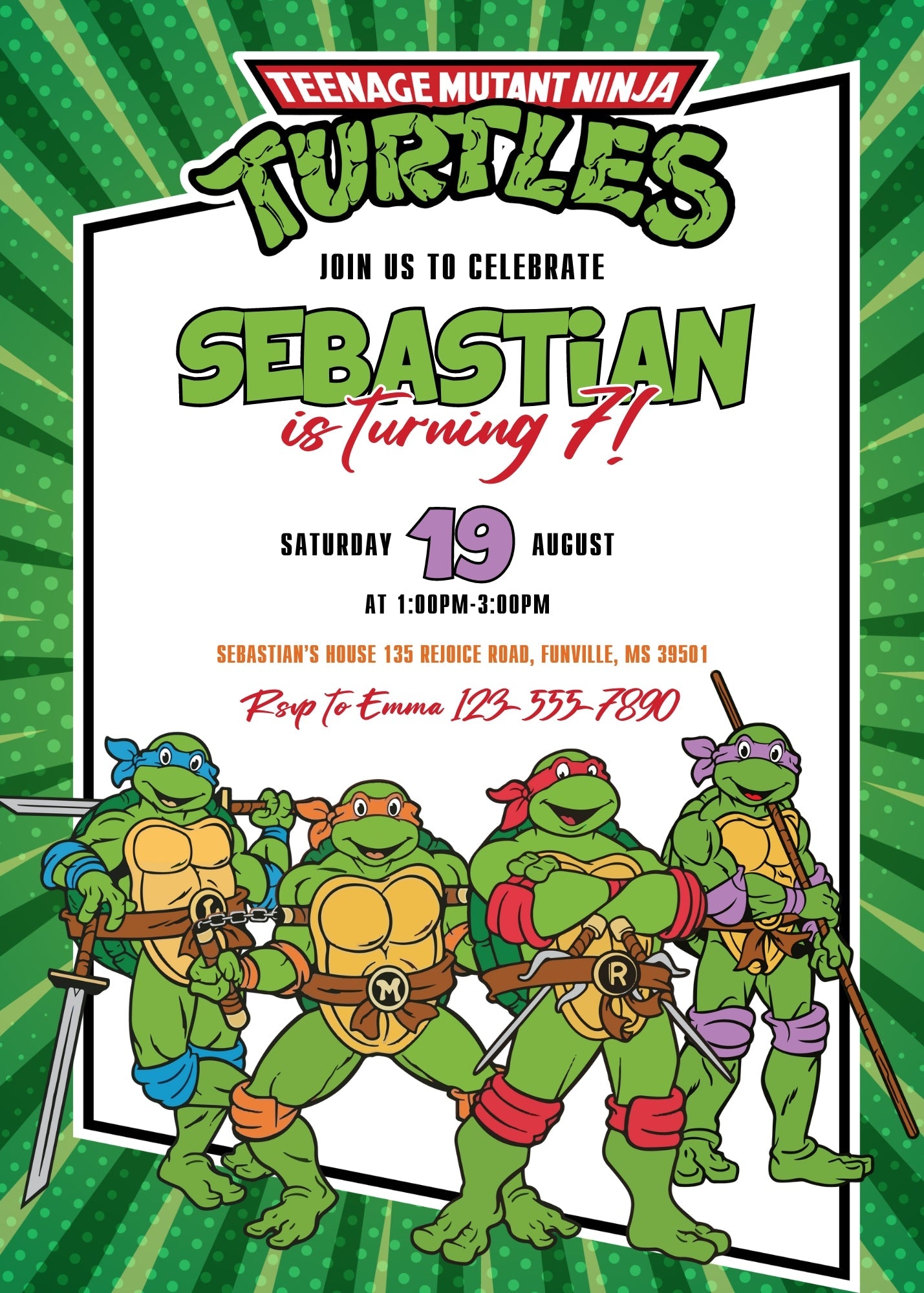 Teenage Mutant Ninja Turtles customizable invitation template | Share or Print | boy | BS988