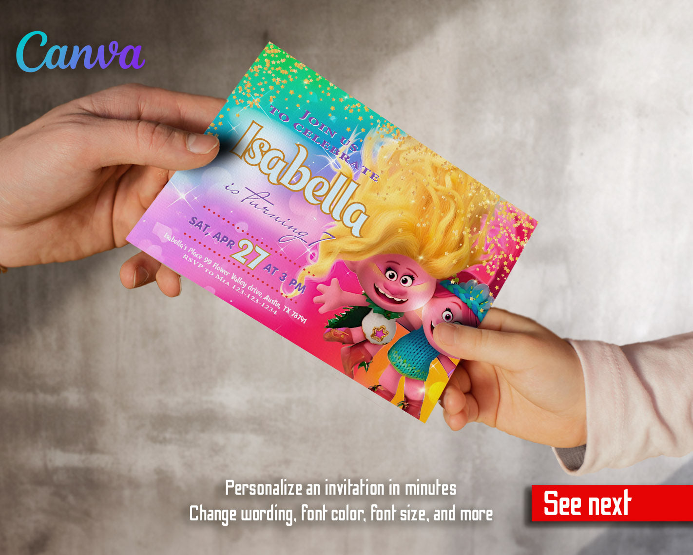 Trolls Poppy customizable invitation template | Share or Print | | RR676