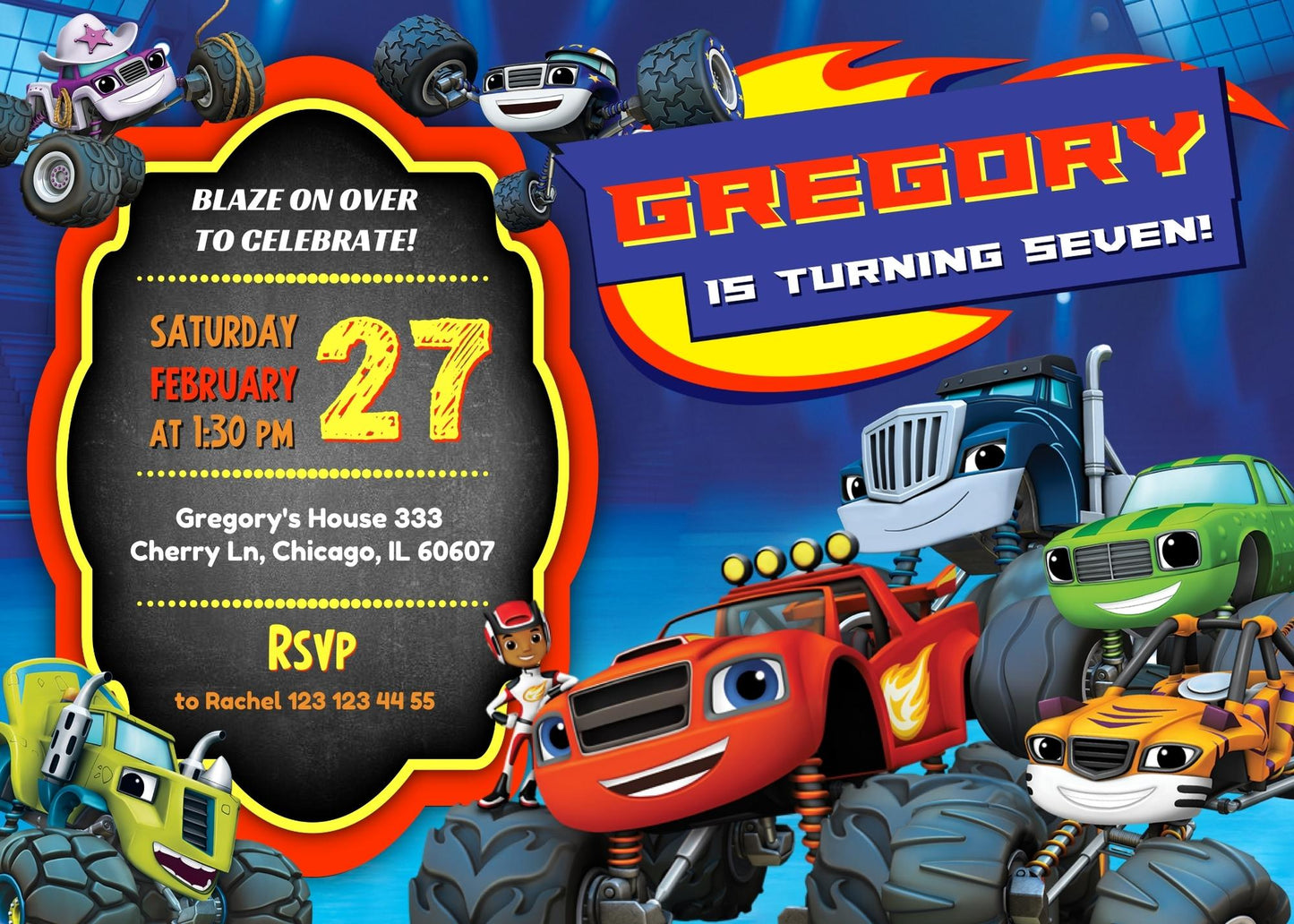Blaze Monster Machines Trucks customizable invitation template | Share or Print | boy | JT612