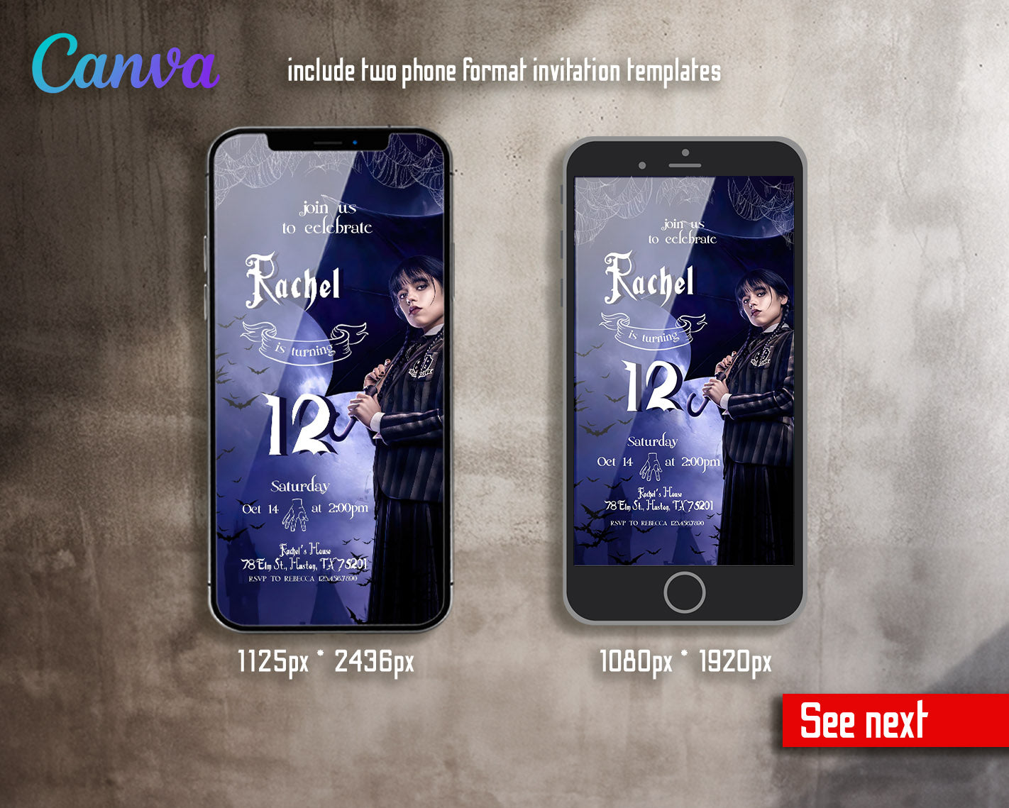 Wednesday Addams customizable invitation template | Share or Print | girl | QR382