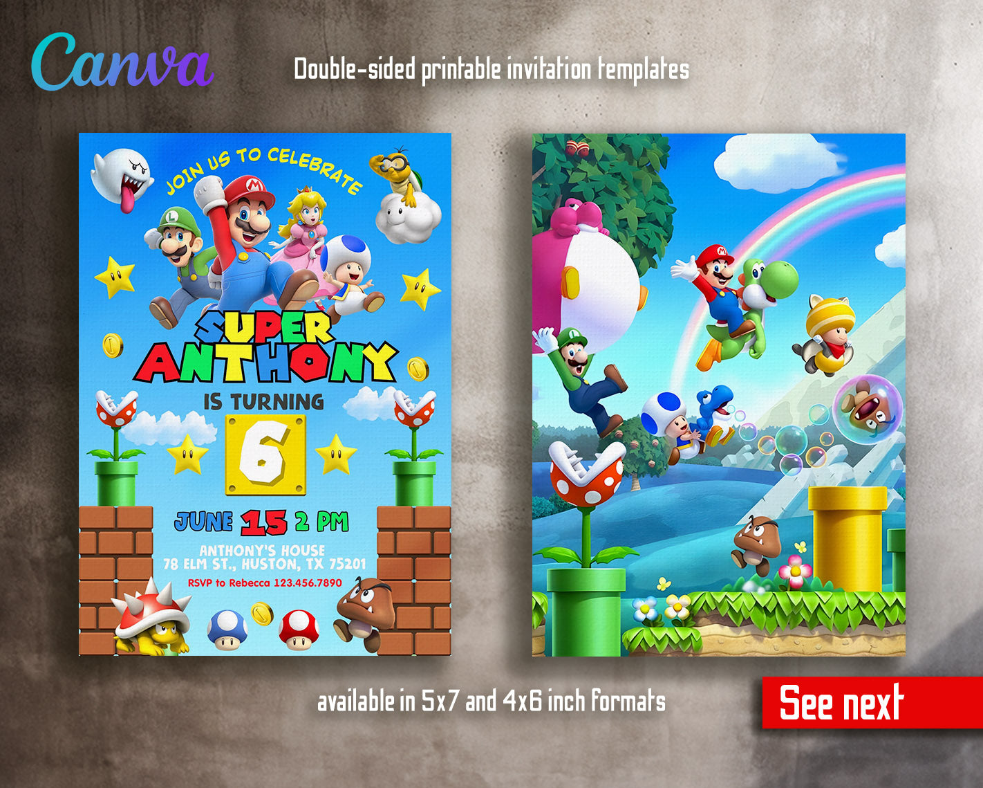 Super Mario Bros customizable invitation template | Share or Print | | FU845