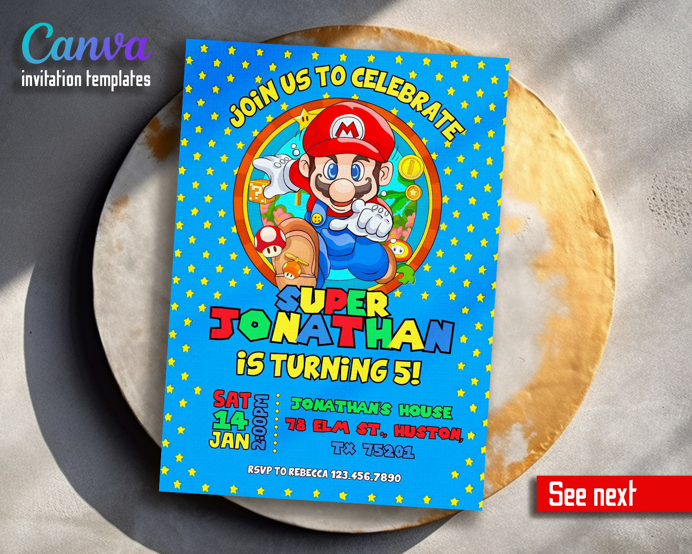 Super Mario Bros customizable invitation template | Share or Print | | HE499
