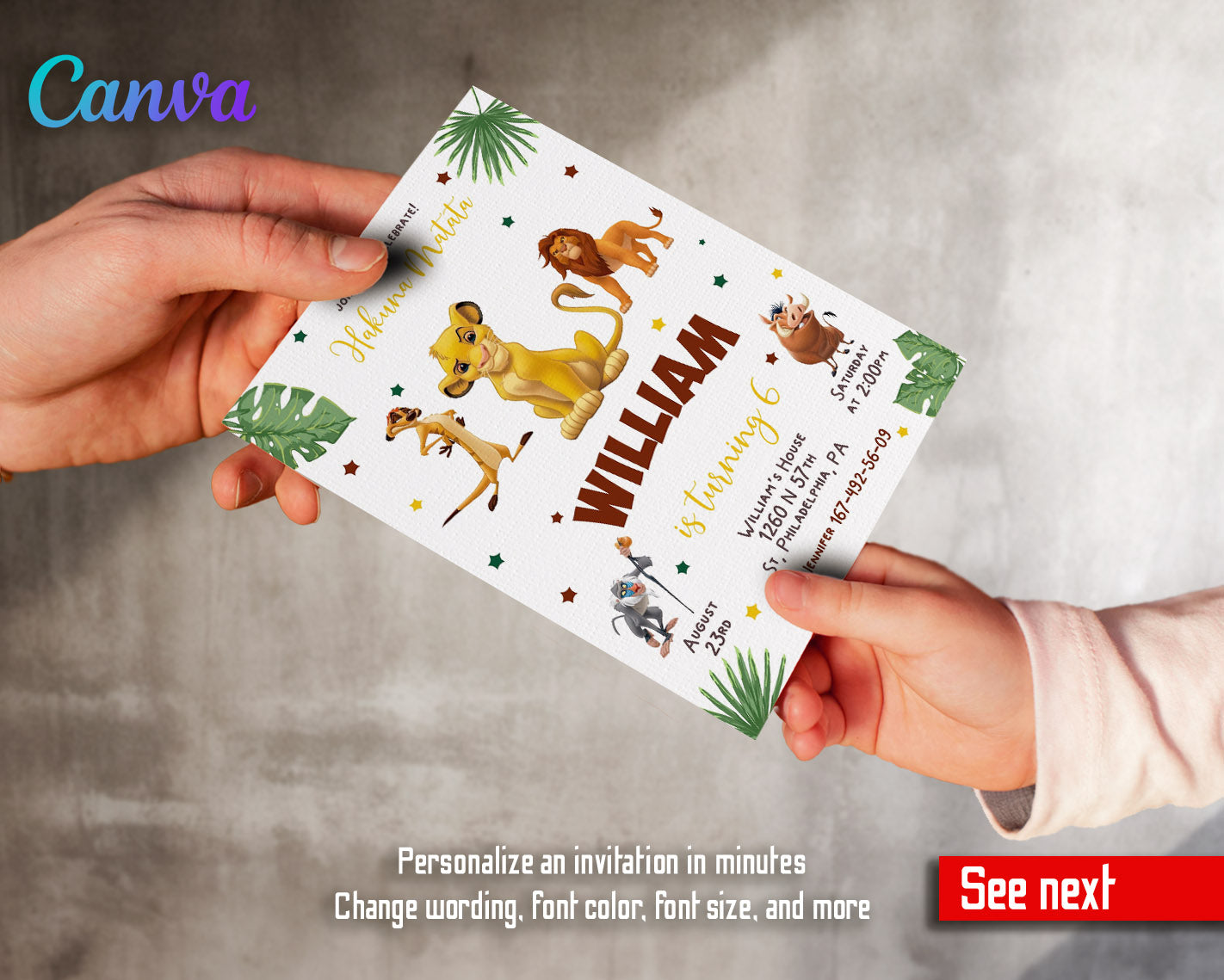 Lion King Simba customizable invitation template | Share or Print | | XT407