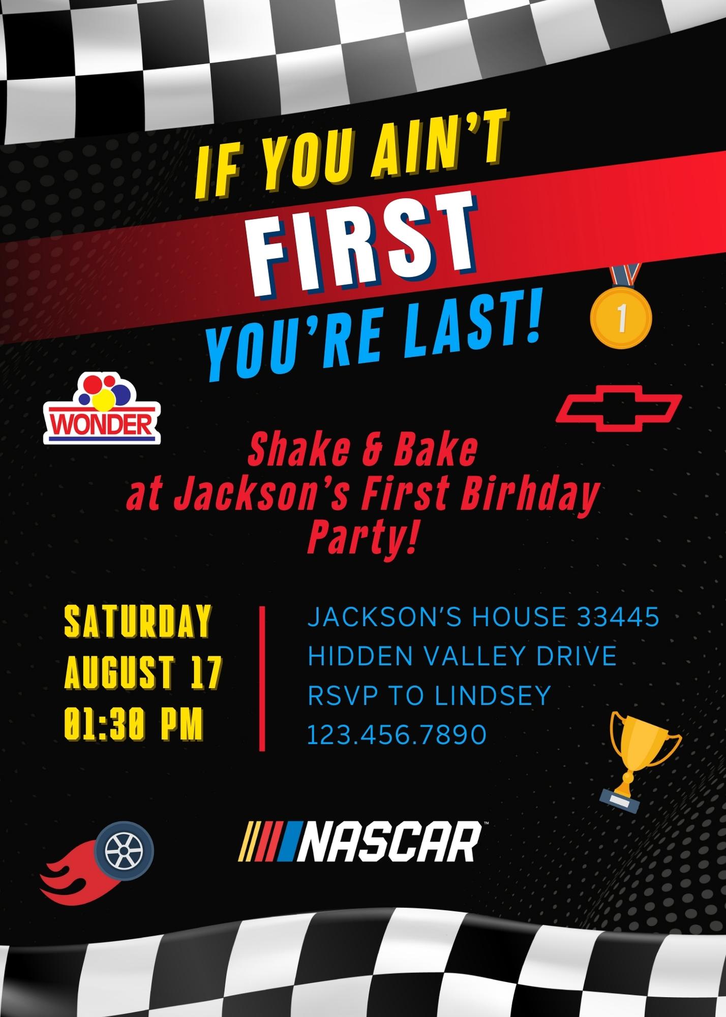 Nascar Ricky Bobby customizable invitation template | Share or Print | boy | WE322