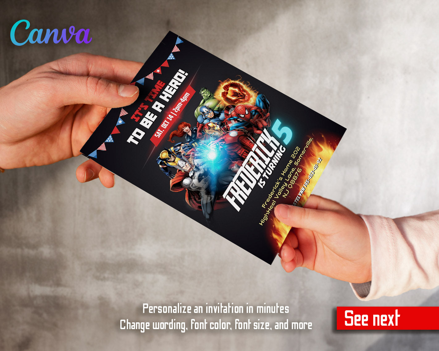 Avengers Marvel Superhero customizable invitation template | Share or Print | boy | AZ793