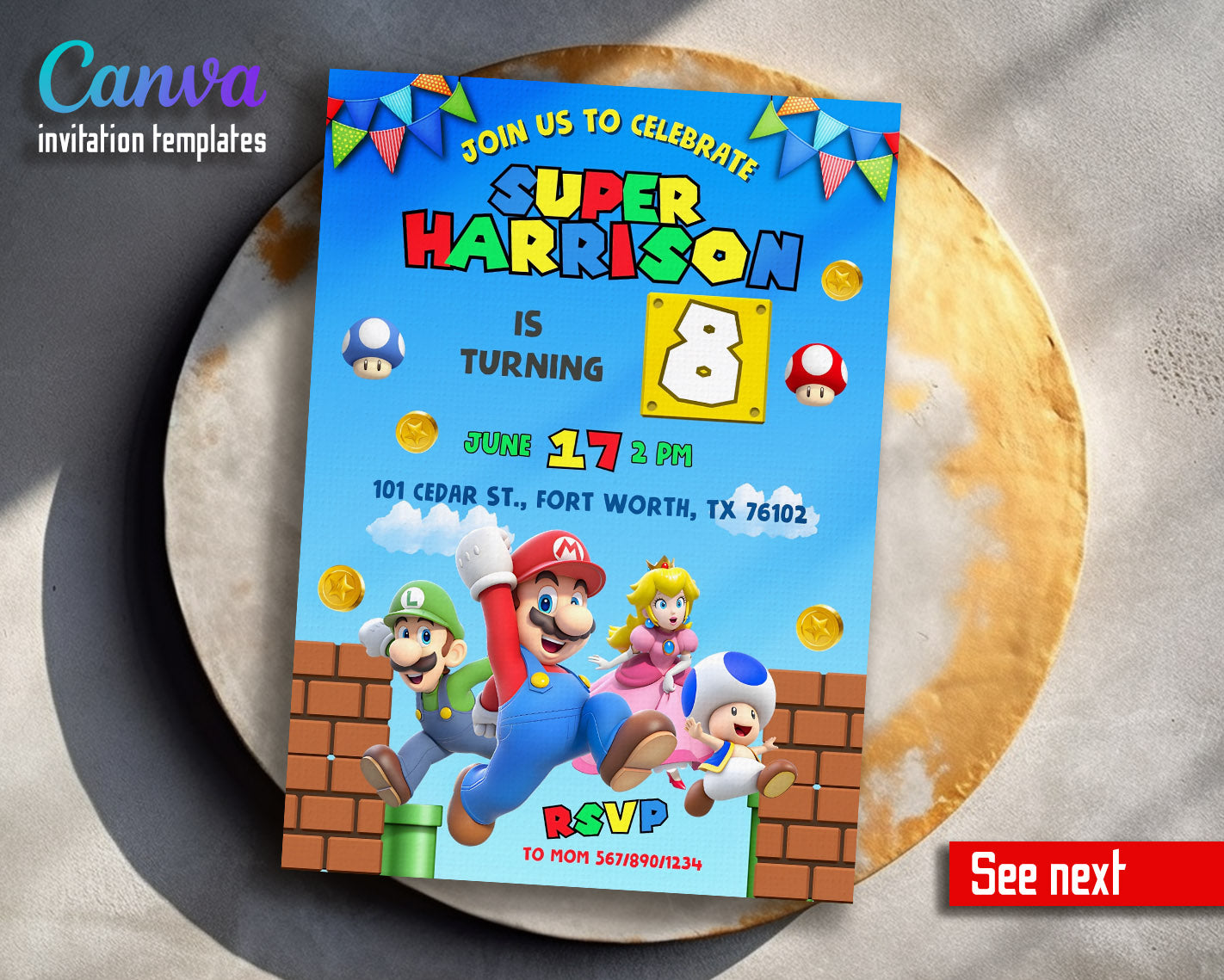Super Mario Bros customizable invitation template | Share or Print | | BX218